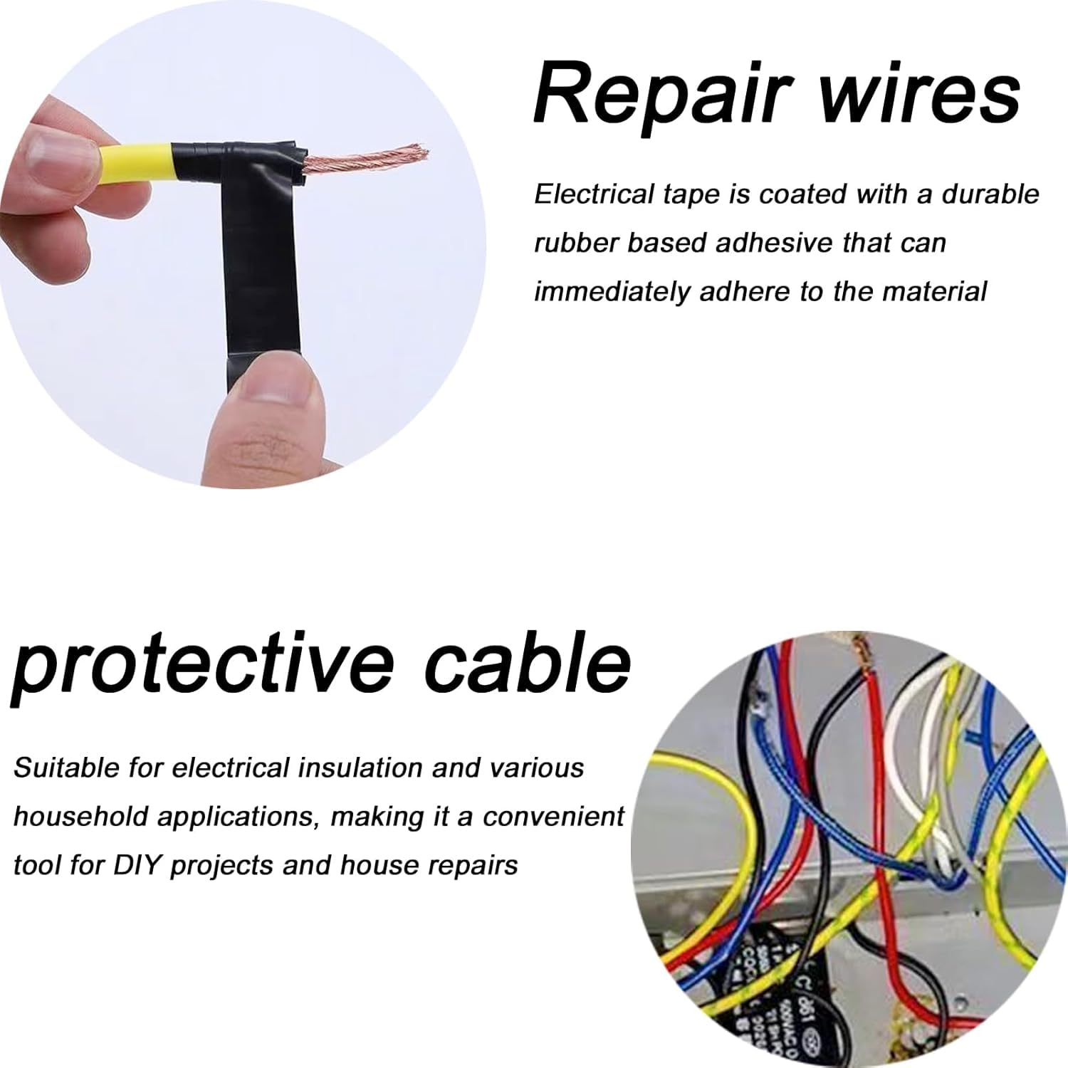 Black insulation tape 19 mm x 20 m 6-pack strong self-adhesive PVC insulation tape for insulating, repairing and protecting electrical wires - Image 6