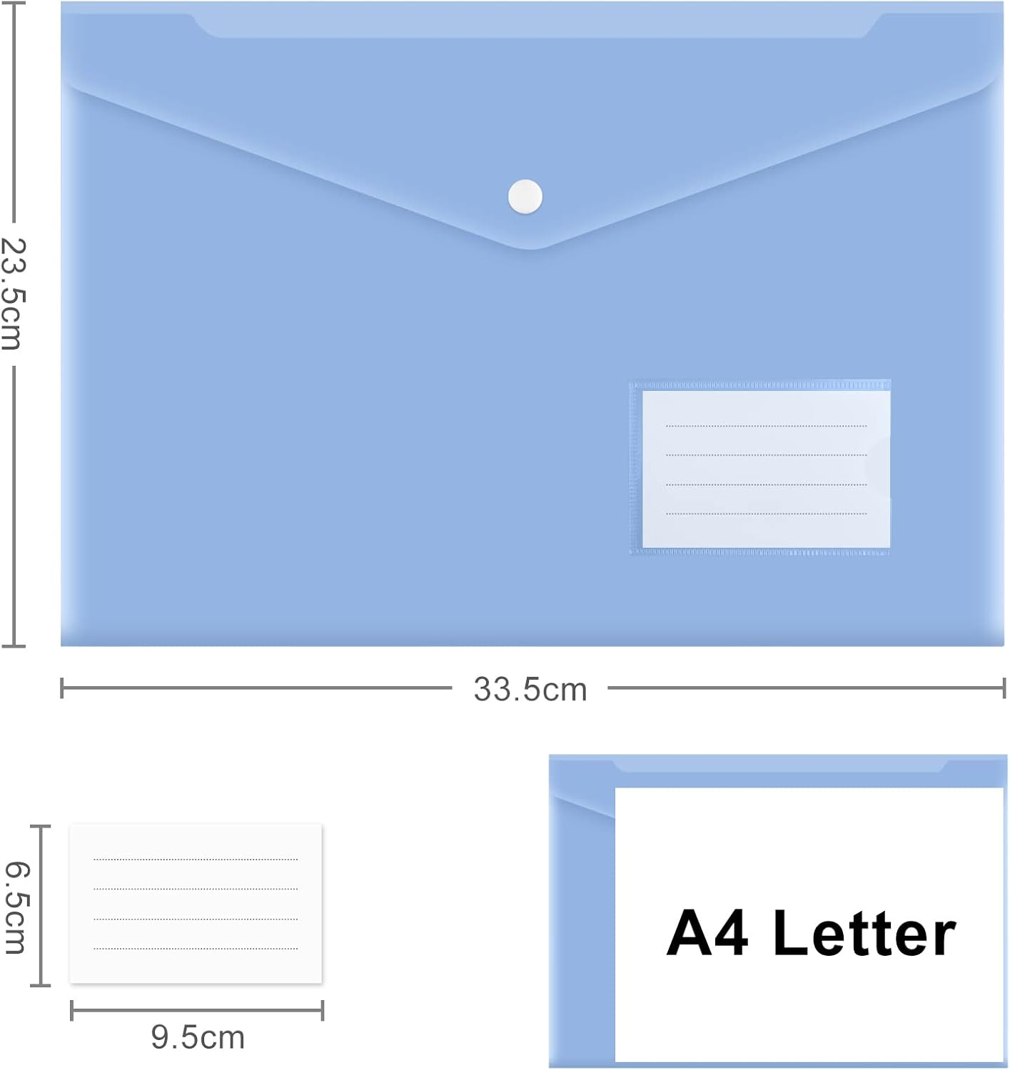 10 pieces of A4 plastic envelope folders, transparent envelopes with press studs, A4 folders with label pockets for school, homework and office, 5 colours - Image 2