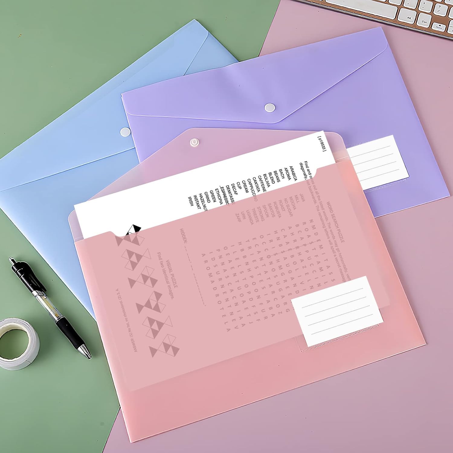 10 pieces of A4 plastic envelope folders, transparent envelopes with press studs, A4 folders with label pockets for school, homework and office, 5 colours - Image 4