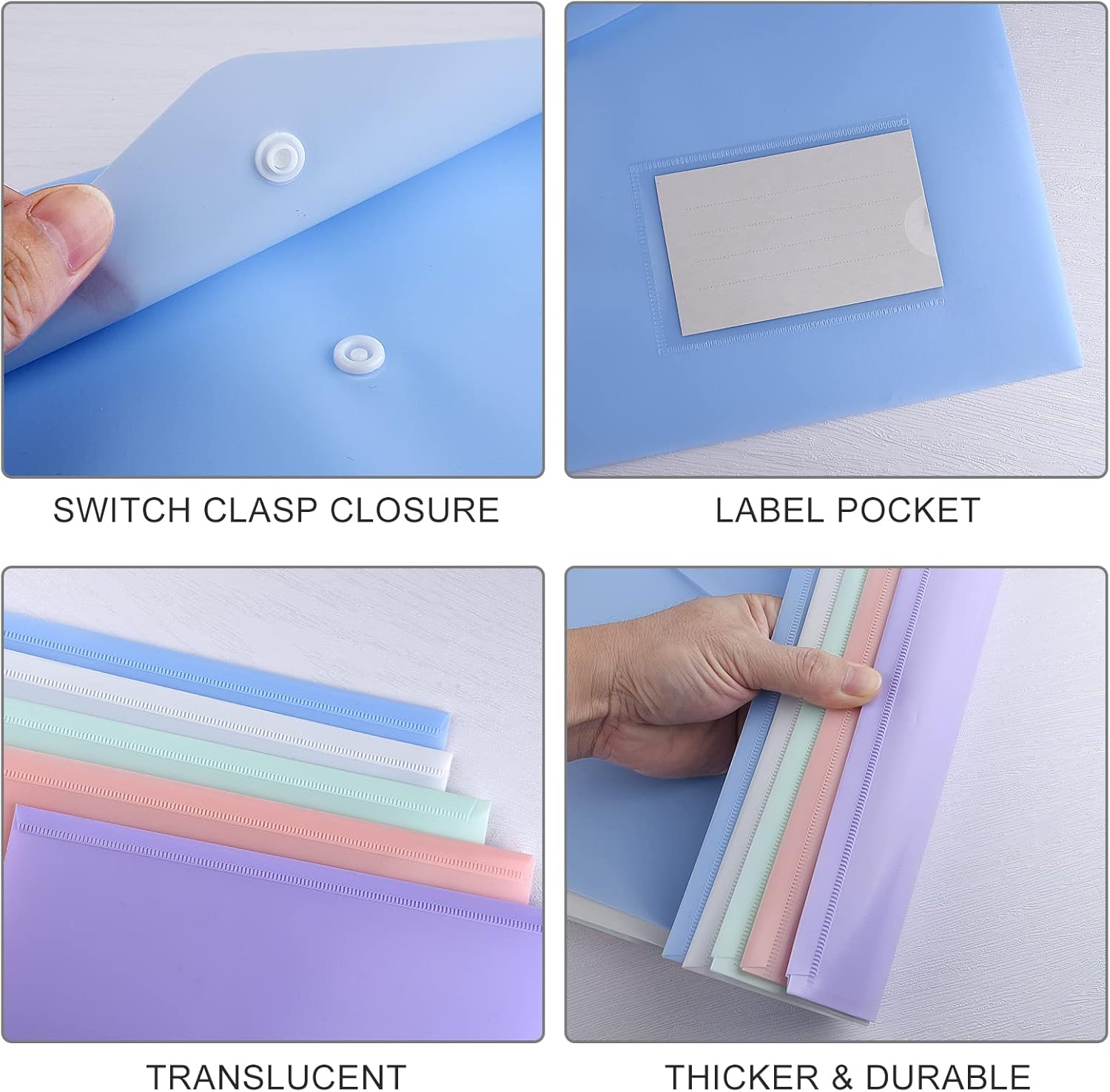 10 pieces of A4 plastic envelope folders, transparent envelopes with press studs, A4 folders with label pockets for school, homework and office, 5 colours - Image 6