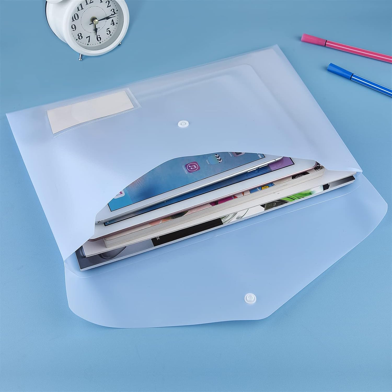 10 pieces of A4 plastic envelope folders, transparent envelopes with press studs, A4 folders with label pockets for school, homework and office, 5 colours - Image 7