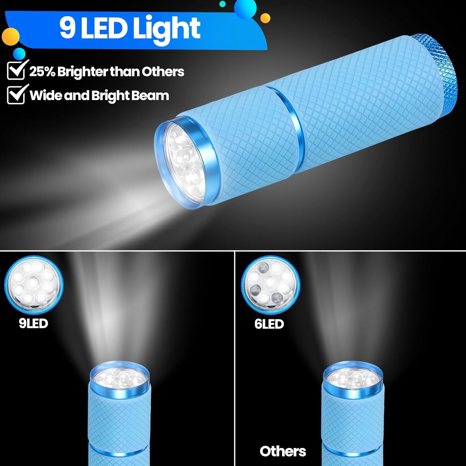 4-pack small flashlights, super bright mini flashlights with 9 LEDs, battery-powered, camping, hiking, outdoor gifts for kids and adults (batteries not included) - Image 3