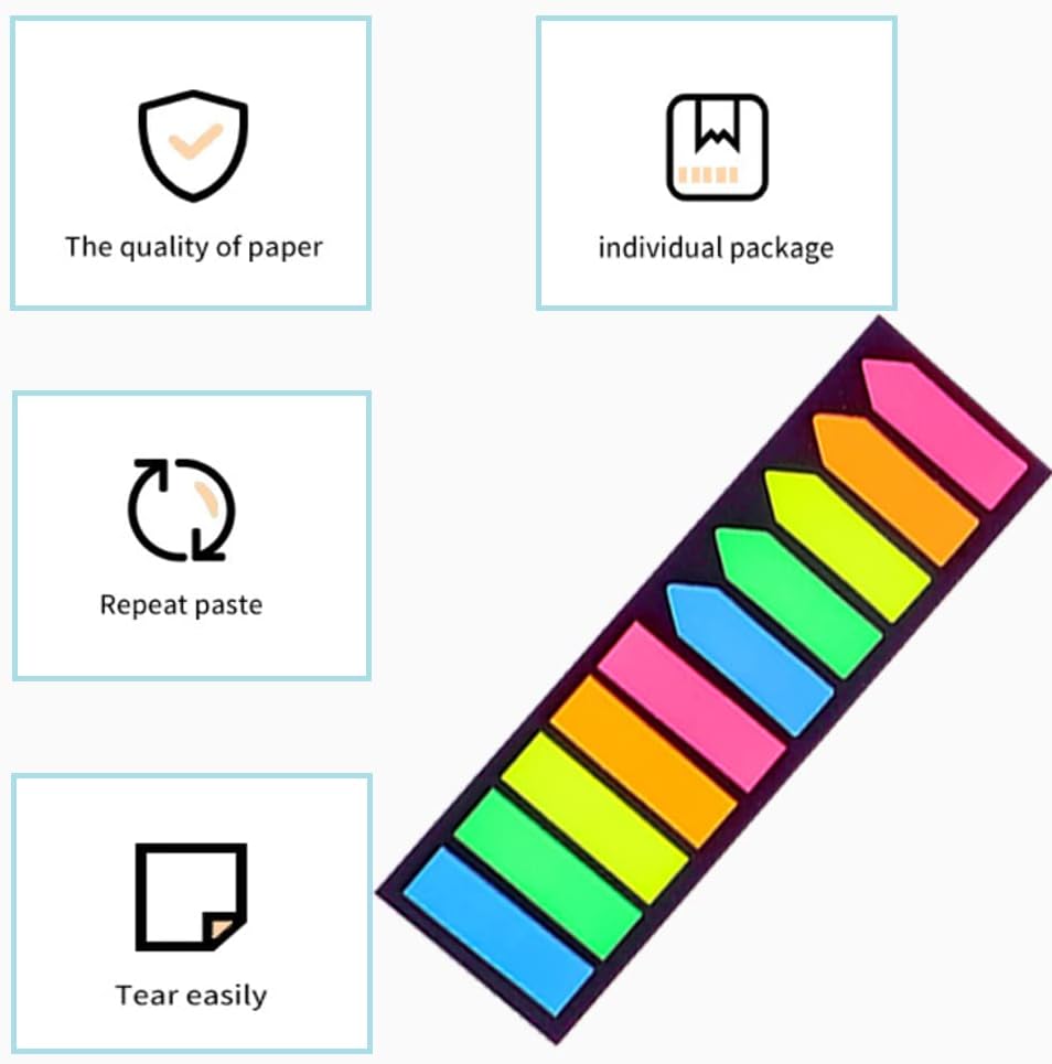 Sticky note labels, 200 sticky note labels, sticky note bookmarks in 2 shapes, mini file labels for marking pages and jotting down inspiration - Image 5