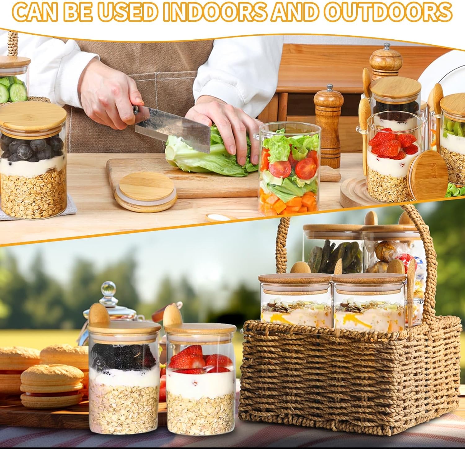 4-pack overnight oats containers with wooden lids and spoons, 473 ml overnight oats jars, glass food containers for oatmeal, chia seed pudding, yoghurt, salad and breakfast cereals - Image 7