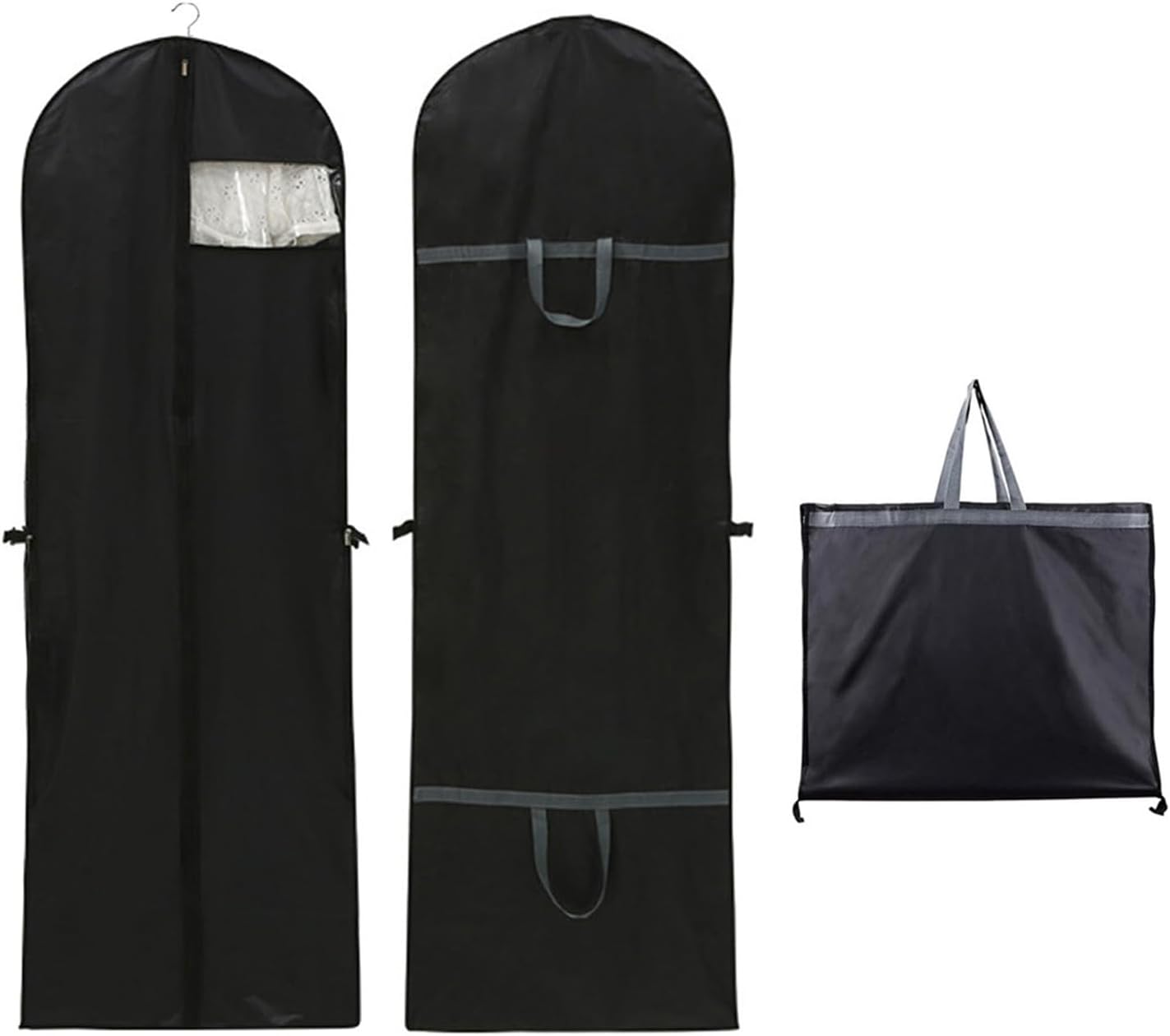 Long garment bags, dustproof clothing covers, moth-resistant clothing bags, wedding dress bags, foldable long coat bags, suitable for storing coats, shirts, suits and jackets (black) - Image 1