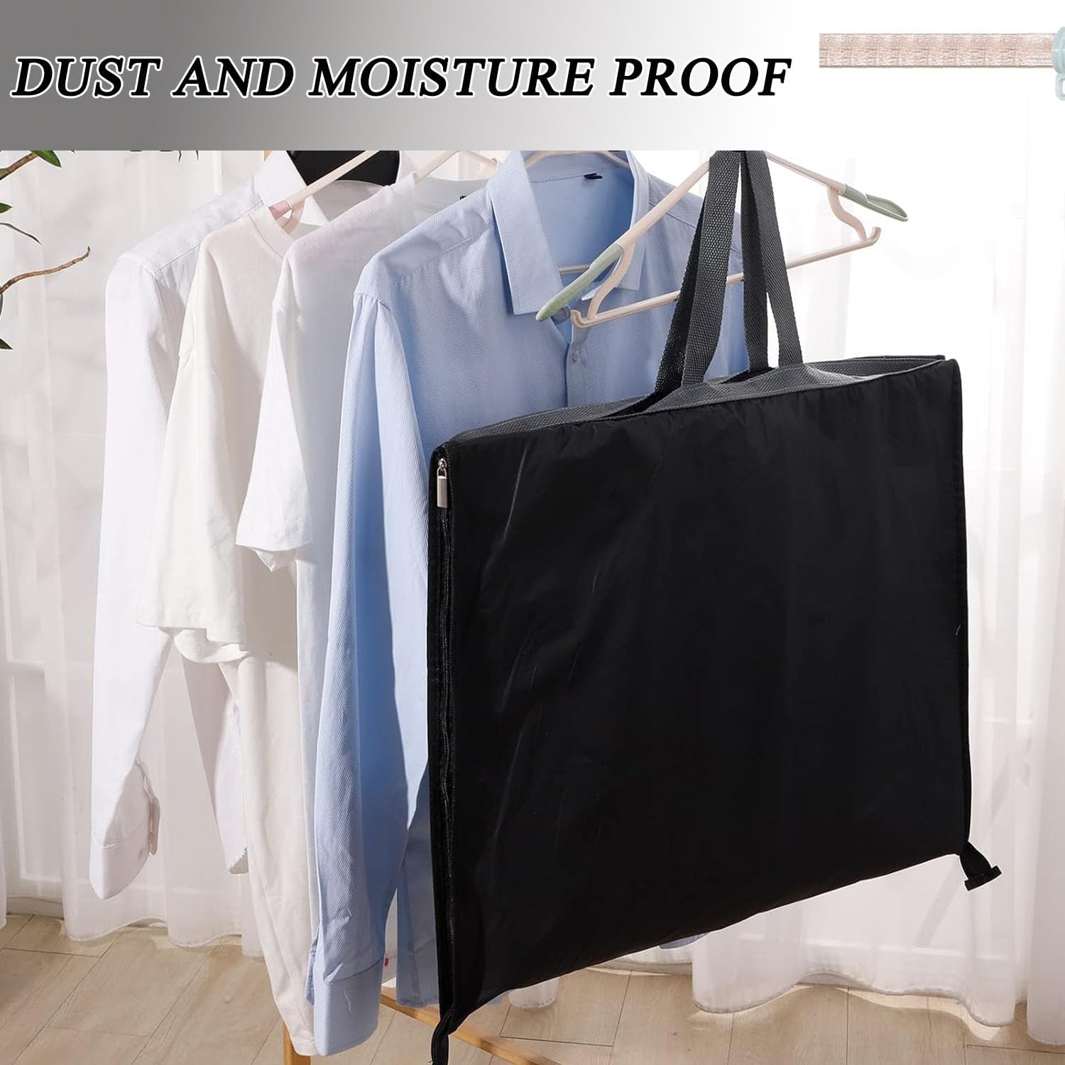 Long garment bags, dustproof clothing covers, moth-resistant clothing bags, wedding dress bags, foldable long coat bags, suitable for storing coats, shirts, suits and jackets (black) - Image 6