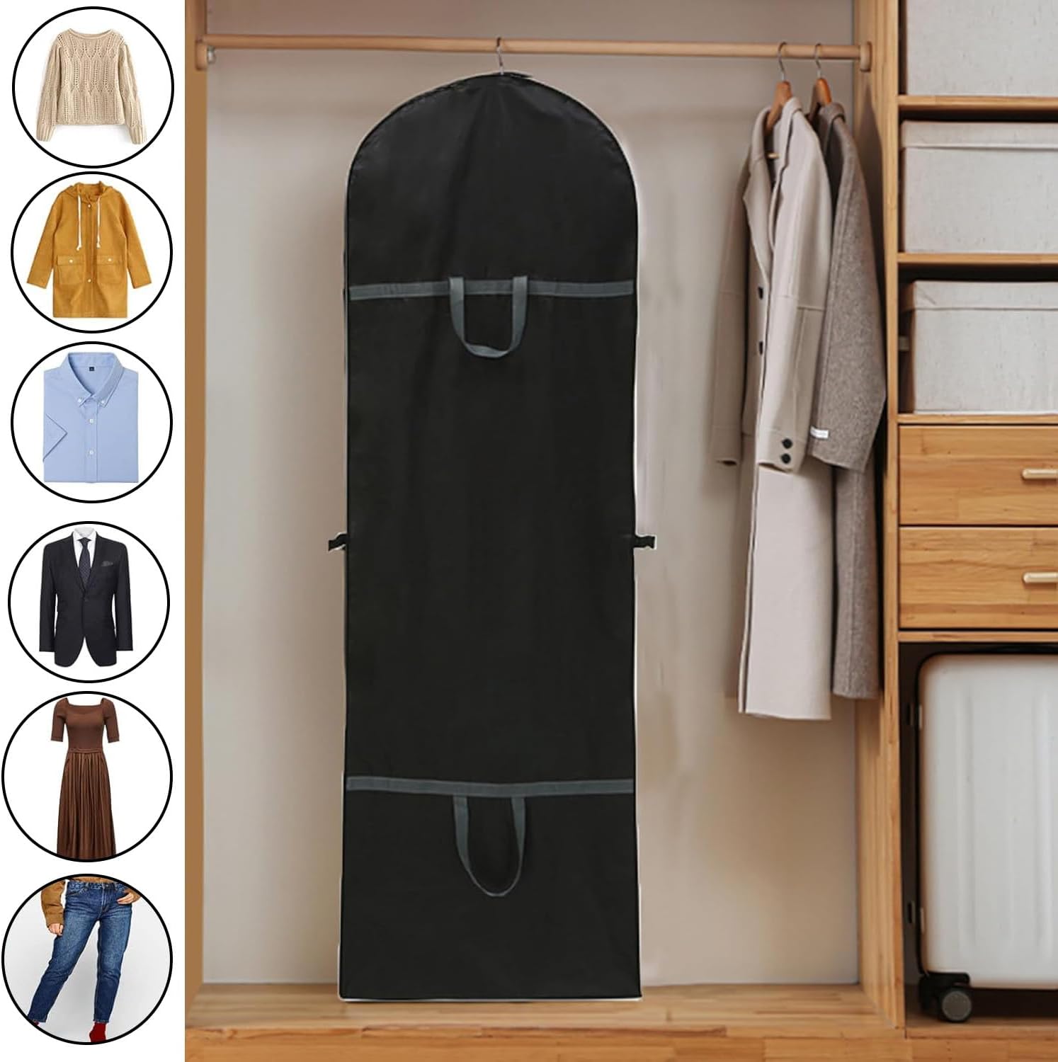 Long garment bags, dustproof clothing covers, moth-resistant clothing bags, wedding dress bags, foldable long coat bags, suitable for storing coats, shirts, suits and jackets (black) - Image 7