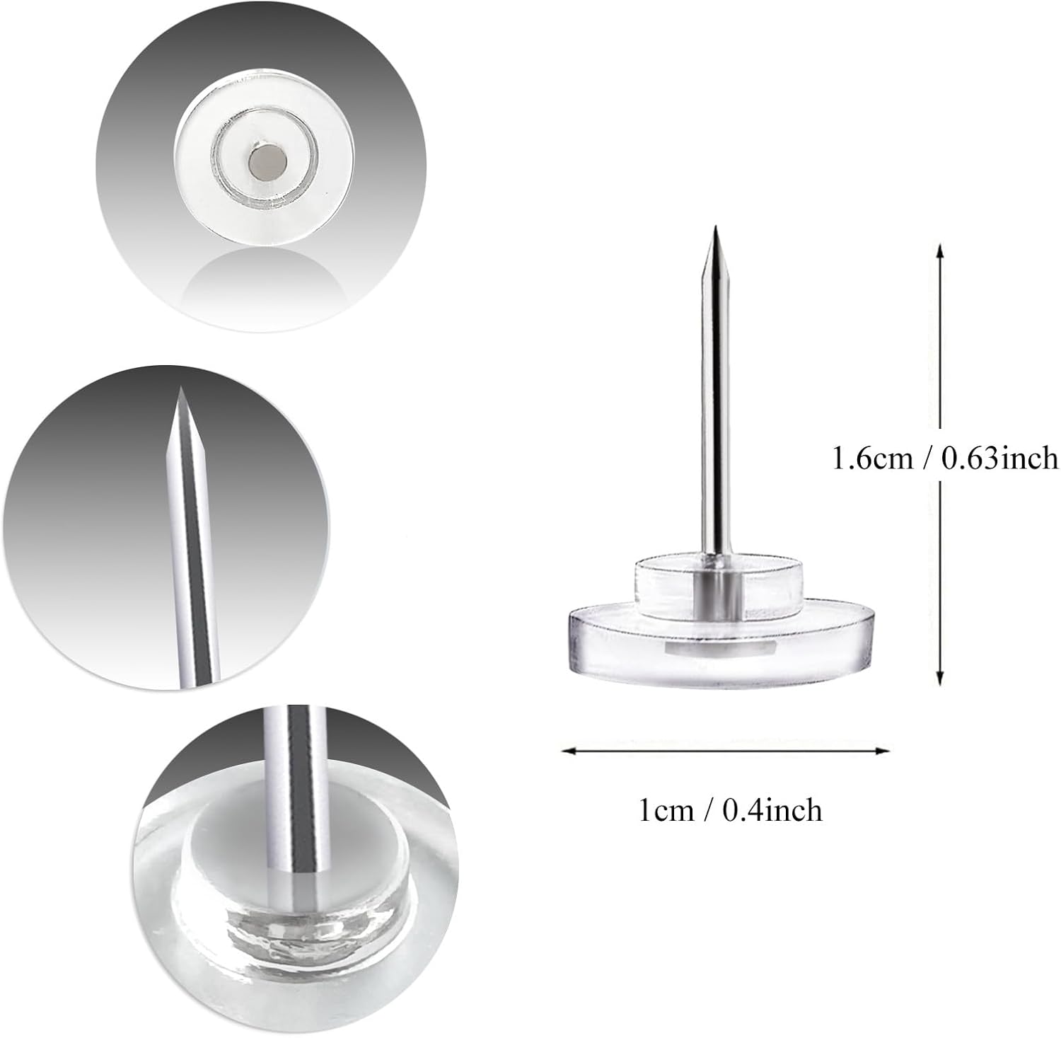 Pushpins, transparent pushpins, flat pushpins with steel points and transparent plastic heads, transparent pushpins for school, office, noticeboards, 150 pieces - Image 2