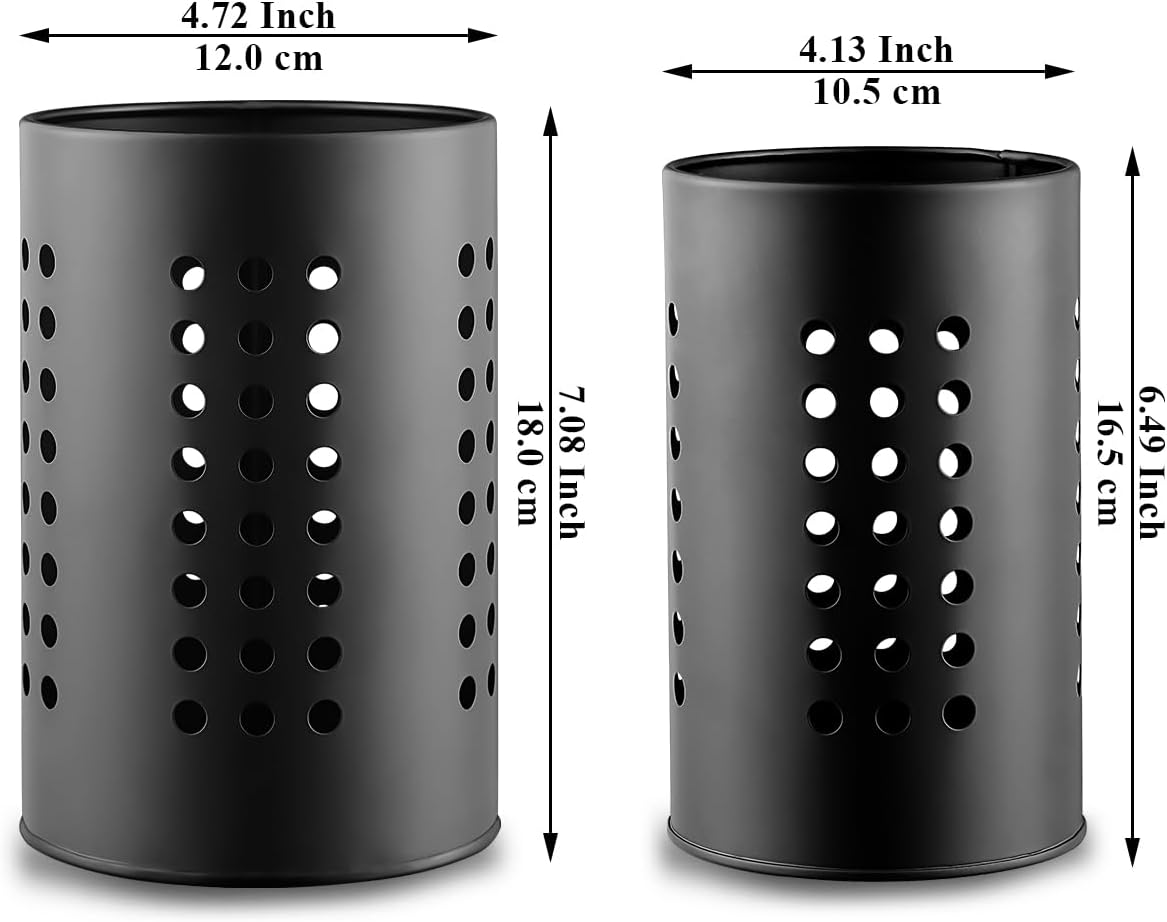 Cutlery holder for crockery, suitable for countertops, 2-pack, stainless steel black kitchen utensil holder, stylish storage box and decorative kitchen utensil pot, perfect gift for a new house or apartment - Image 2