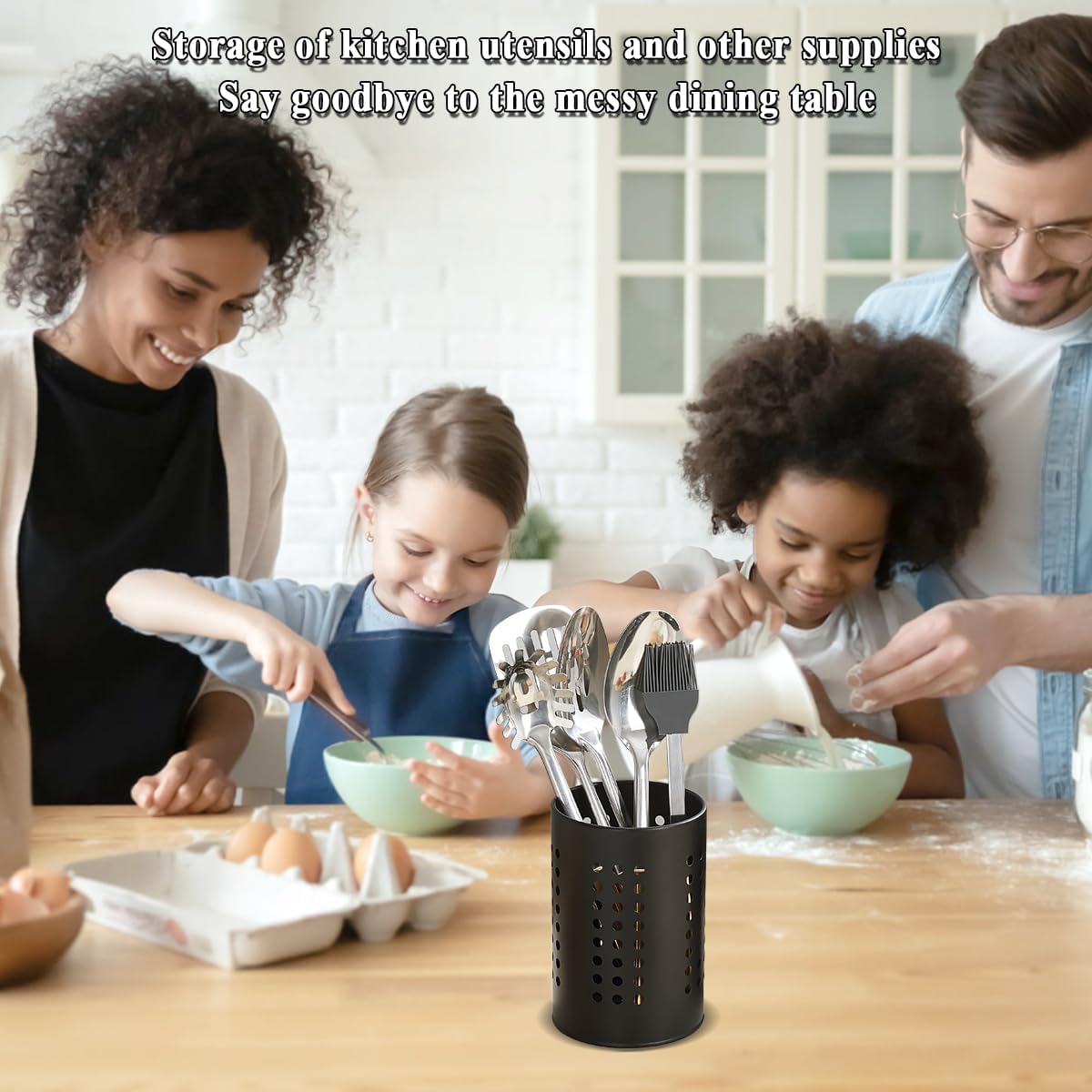 Cutlery holder for crockery, suitable for countertops, 2-pack, stainless steel black kitchen utensil holder, stylish storage box and decorative kitchen utensil pot, perfect gift for a new house or apartment - Image 6