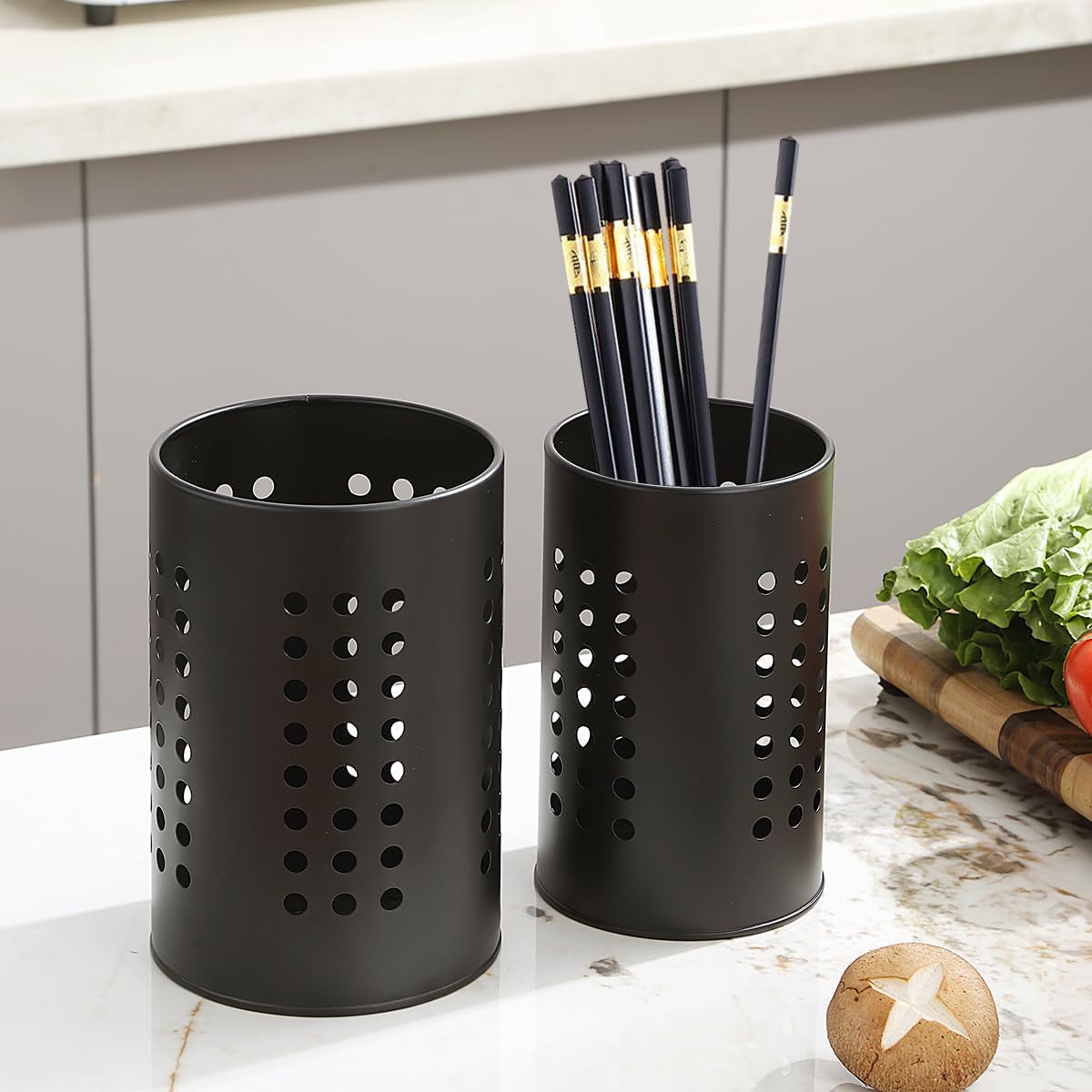 Cutlery holder for crockery, suitable for countertops, 2-pack, stainless steel black kitchen utensil holder, stylish storage box and decorative kitchen utensil pot, perfect gift for a new house or apartment - Image 8