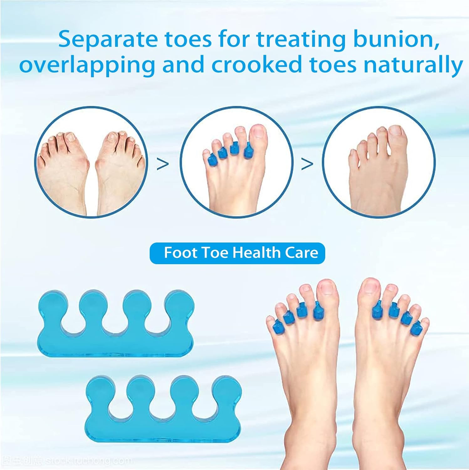 4-pack gel toe separators, gel nail polish toe separators for men and women, correctors, reusable for overlapping toes, bunions, hammertoes, relief of foot pain, pedicure and manicure - Image 3