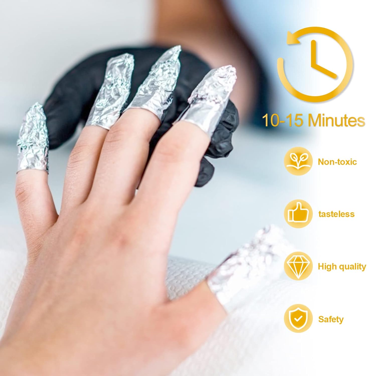 100 foil nail stickers, foil for gel nails, nail foil remover with pre-installed lint-free cotton pads for manicure and pedicure, nail art cleaner - Image 5