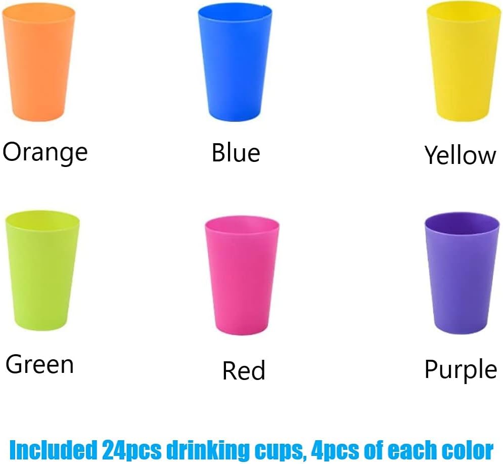 Set of 24 reusable plastic cups, 250 ml, durable plastic drink cups for kids, for use in the kitchen, outdoors, parties, picnics, barbecues, travel (6 bright colours) - Image 5