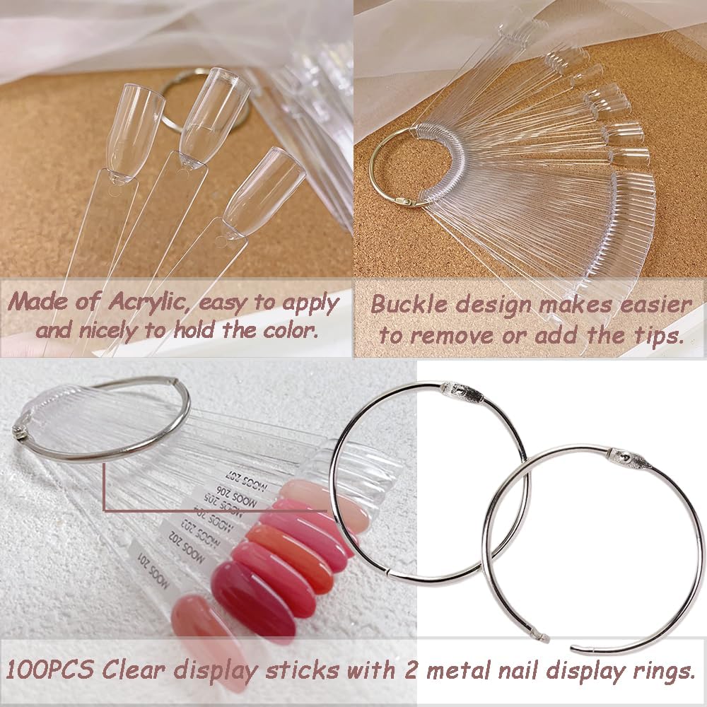 100 transparent nail sticks in fan shape, nail polish sticks, nail display sticks, transparent plastic pointed color sticks with metal ring for salons and beginners - Image 4