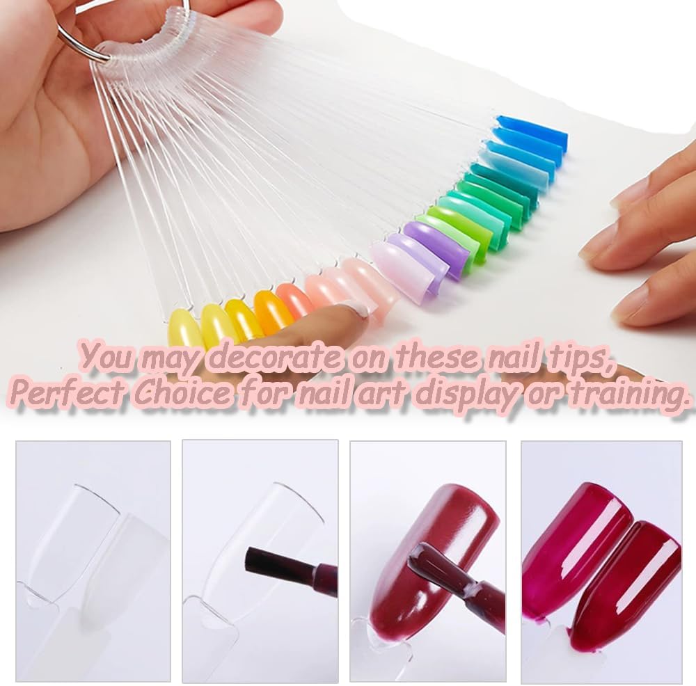 100 transparent nail sticks in fan shape, nail polish sticks, nail display sticks, transparent plastic pointed color sticks with metal ring for salons and beginners - Image 5