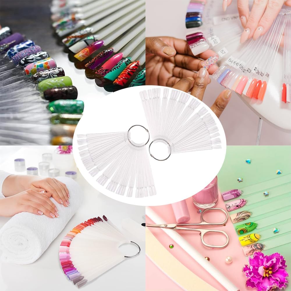100 transparent nail sticks in fan shape, nail polish sticks, nail display sticks, transparent plastic pointed color sticks with metal ring for salons and beginners - Image 6