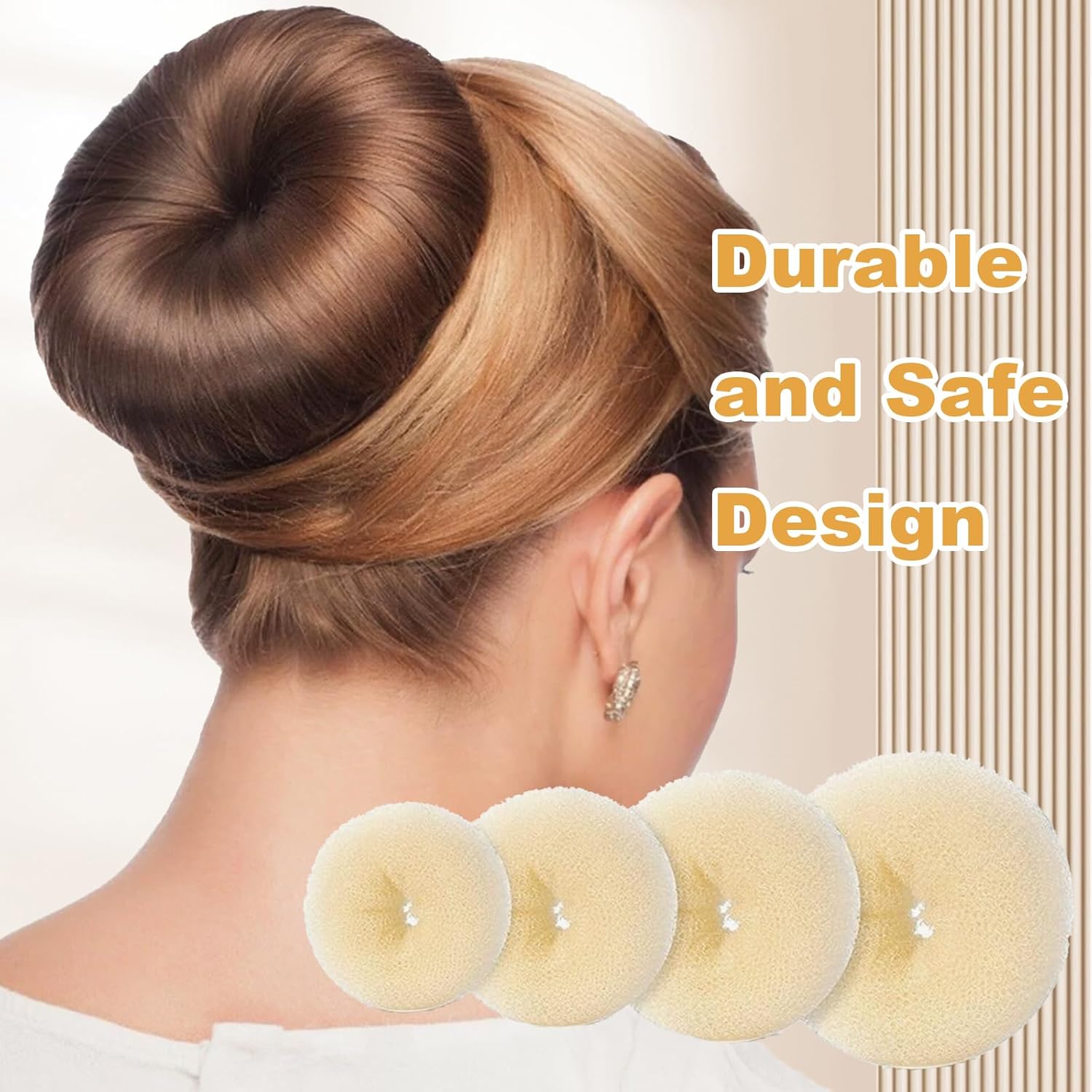 4-piece ring donut hair knot styler with 20 gold hair clips, beige donut bun maker, hair rings, styling set for dancers, ballerinas, girls, etc. and everyday hair styling DIY (beige) - Image 6