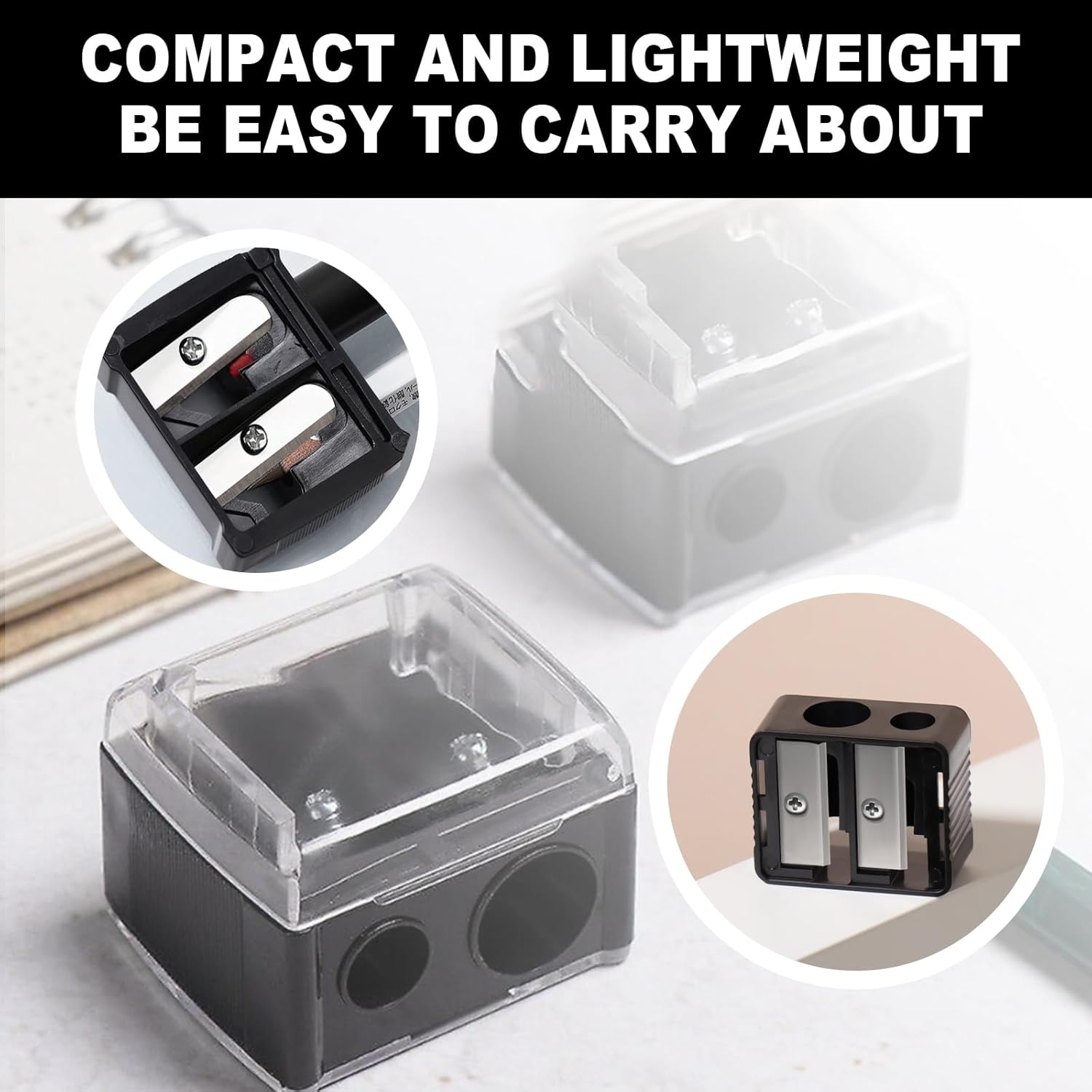 2-piece eyeliner pencil sharpener, makeup pencil sharpener with 2 holes, compact eyebrow pencil sharpener for different sizes of eyebrow pencils, eyeliner pencils, lip liners, etc., easy to clean (black) - Image 7