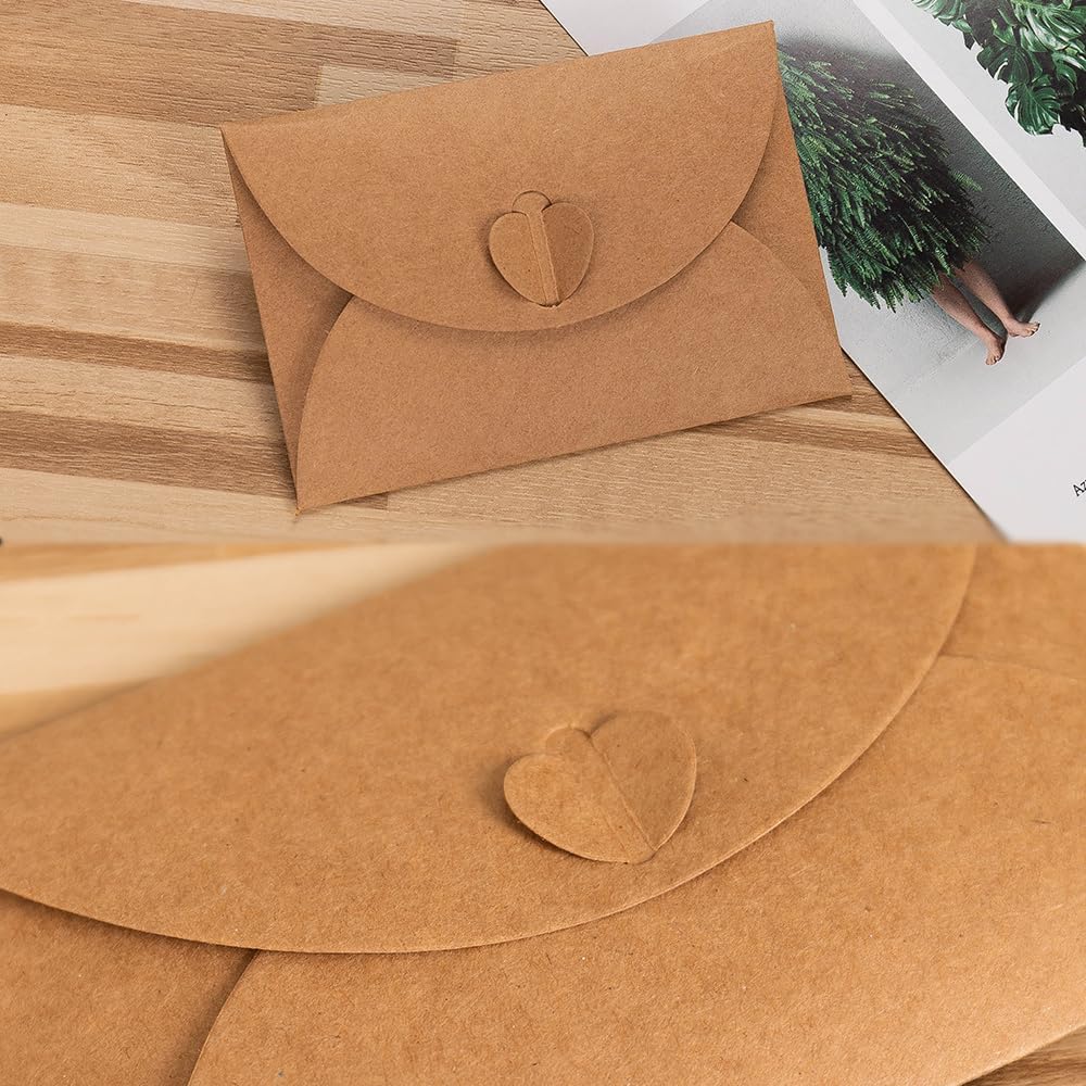 15 kraft envelopes with 15 blank cards - small heart-shaped closure, 10.5 x 7.5 cm, mini envelopes for thank you notes, invitations, birthday cards - Image 6