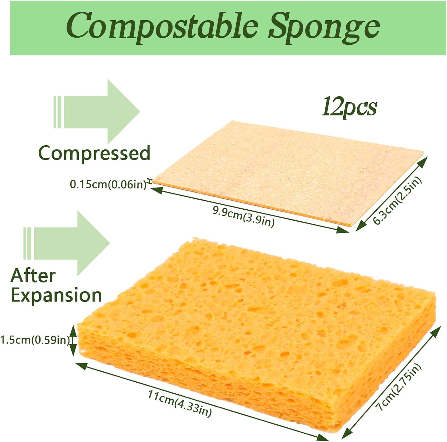 Dishwashing sponges, 12 natural cellulose cleaning sponges, anti-scratch kitchen sponges for washing dishes, home, cookware, bathroom - Image 2