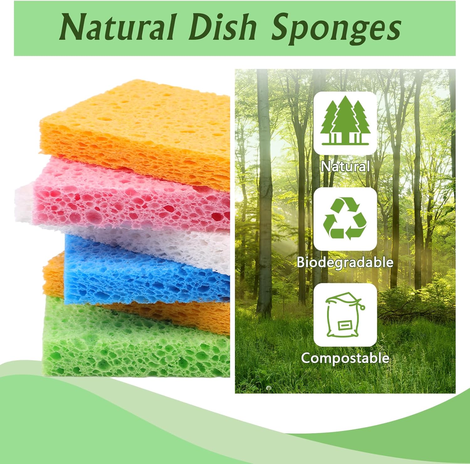 Dishwashing sponges, 12 natural cellulose cleaning sponges, anti-scratch kitchen sponges for washing dishes, home, cookware, bathroom - Image 3