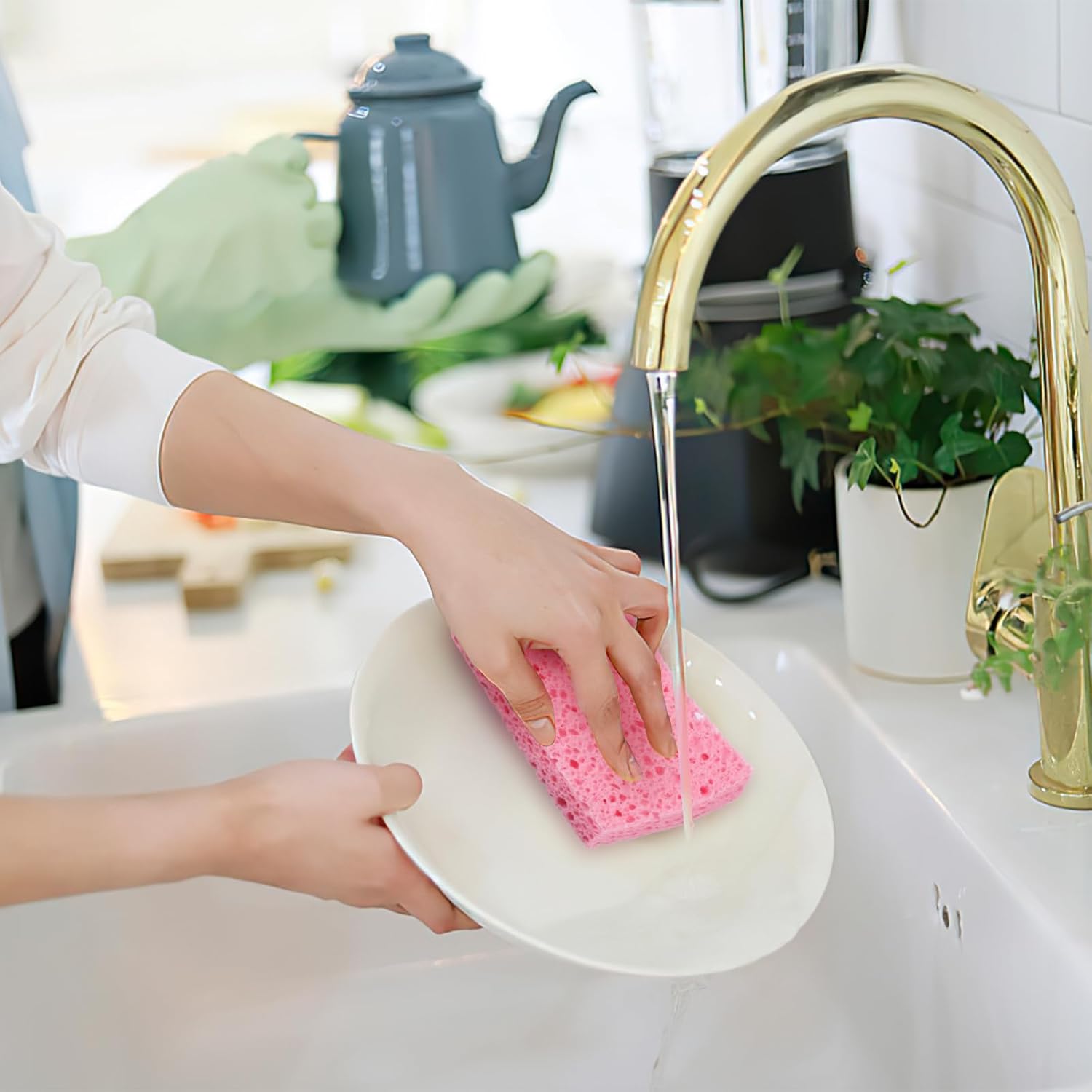 Dishwashing sponges, 12 natural cellulose cleaning sponges, anti-scratch kitchen sponges for washing dishes, home, cookware, bathroom - Image 4