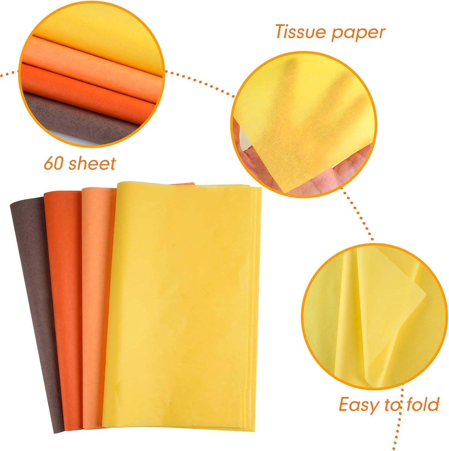 60 sheets of tissue paper autumn wrapping paper bulk multicoloured craft paper crafts for Thanksgiving harvest birthday party do-it-yourself and craft decoration - Image 3