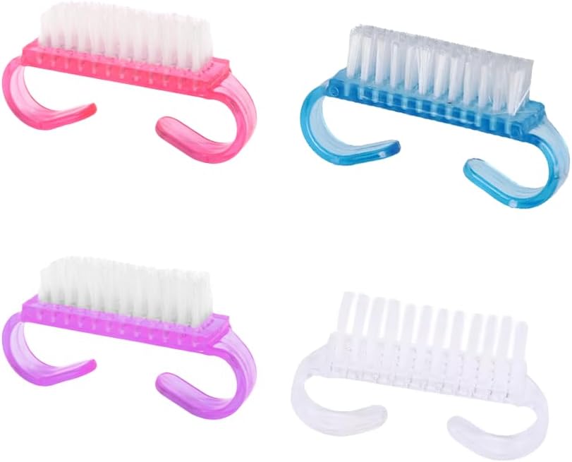 Nagelborstel - 4 pieces Plastic cleaning brush - Handscrub cleaning brush - with plastic handle - for cleaning nails (purple - pink - blue - transparent) - Image 1