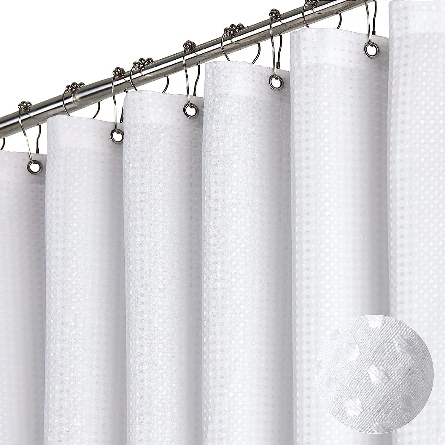 Shower Curtain - Waffle Shower Curtain - 180 x 200 cm - White Shower Curtain - Textured Fabric - Bathroom Shower Curtain - Waterproof - Machine Washable - Image 1