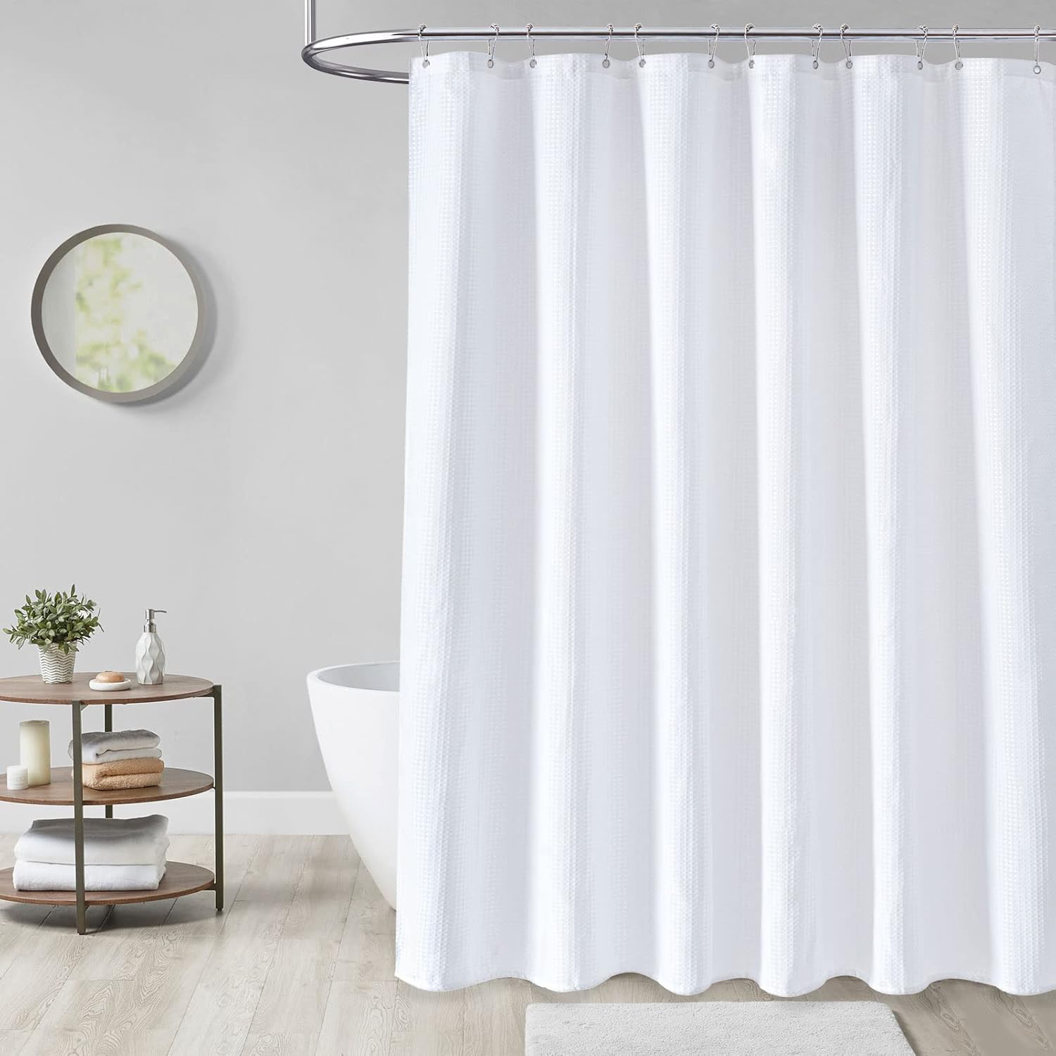 Shower Curtain - Waffle Shower Curtain - 180 x 200 cm - White Shower Curtain - Textured Fabric - Bathroom Shower Curtain - Waterproof - Machine Washable - Image 2