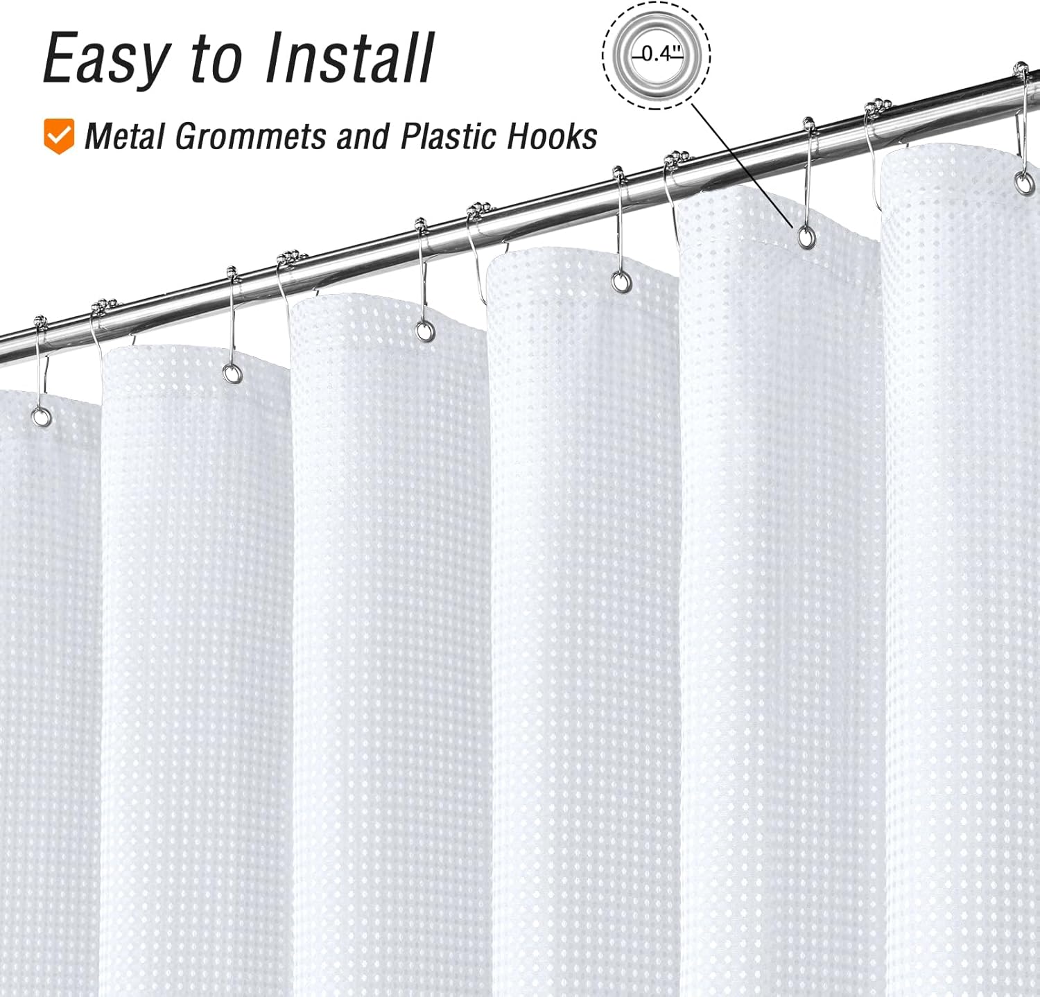 Shower Curtain - Waffle Shower Curtain - 180 x 200 cm - White Shower Curtain - Textured Fabric - Bathroom Shower Curtain - Waterproof - Machine Washable - Image 5