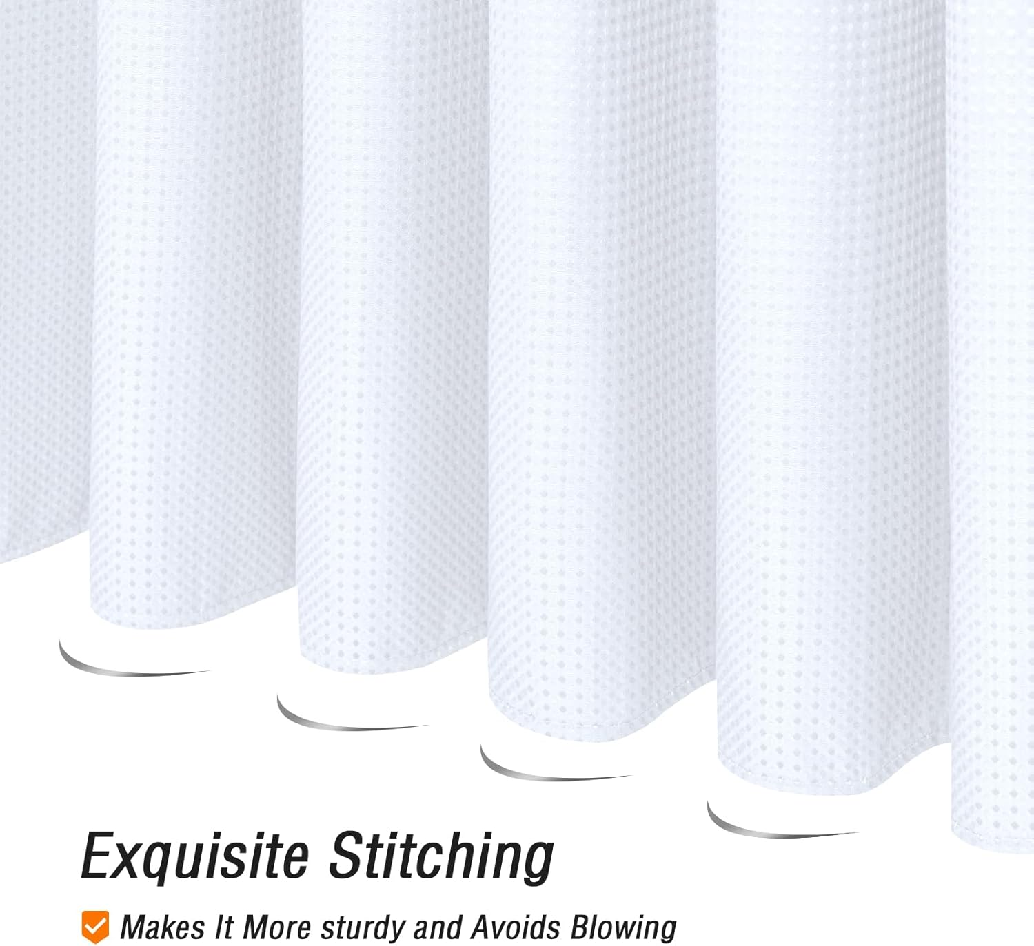 Shower Curtain - Waffle Shower Curtain - 180 x 200 cm - White Shower Curtain - Textured Fabric - Bathroom Shower Curtain - Waterproof - Machine Washable - Image 6