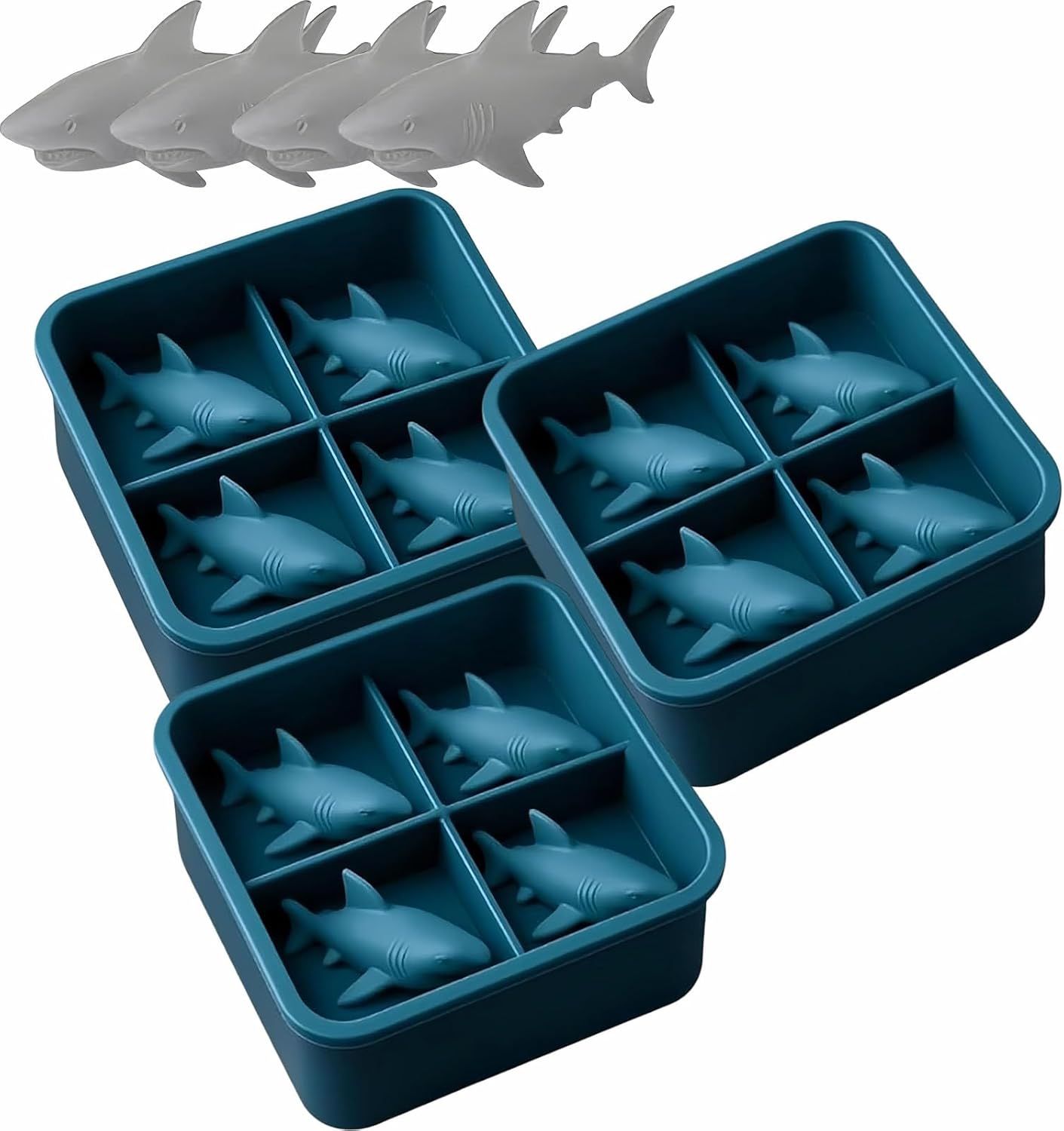 Shark Silicone Ice Molds - 3D Silicone Fun Shark Cube Maker - 4 Shark Fin Ice Cube Molds - Suitable for cold drinks, parties and home entertainment (3 pieces) - Image 1