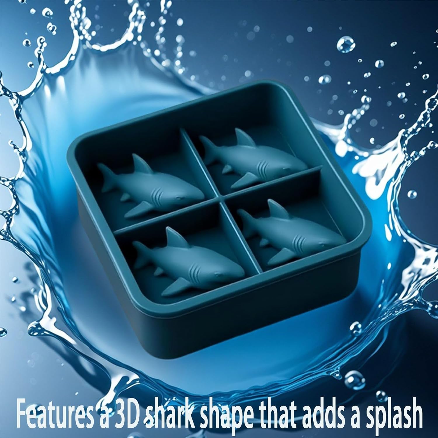 Shark Silicone Ice Molds - 3D Silicone Fun Shark Cube Maker - 4 Shark Fin Ice Cube Molds - Suitable for cold drinks, parties and home entertainment (3 pieces) - Image 2