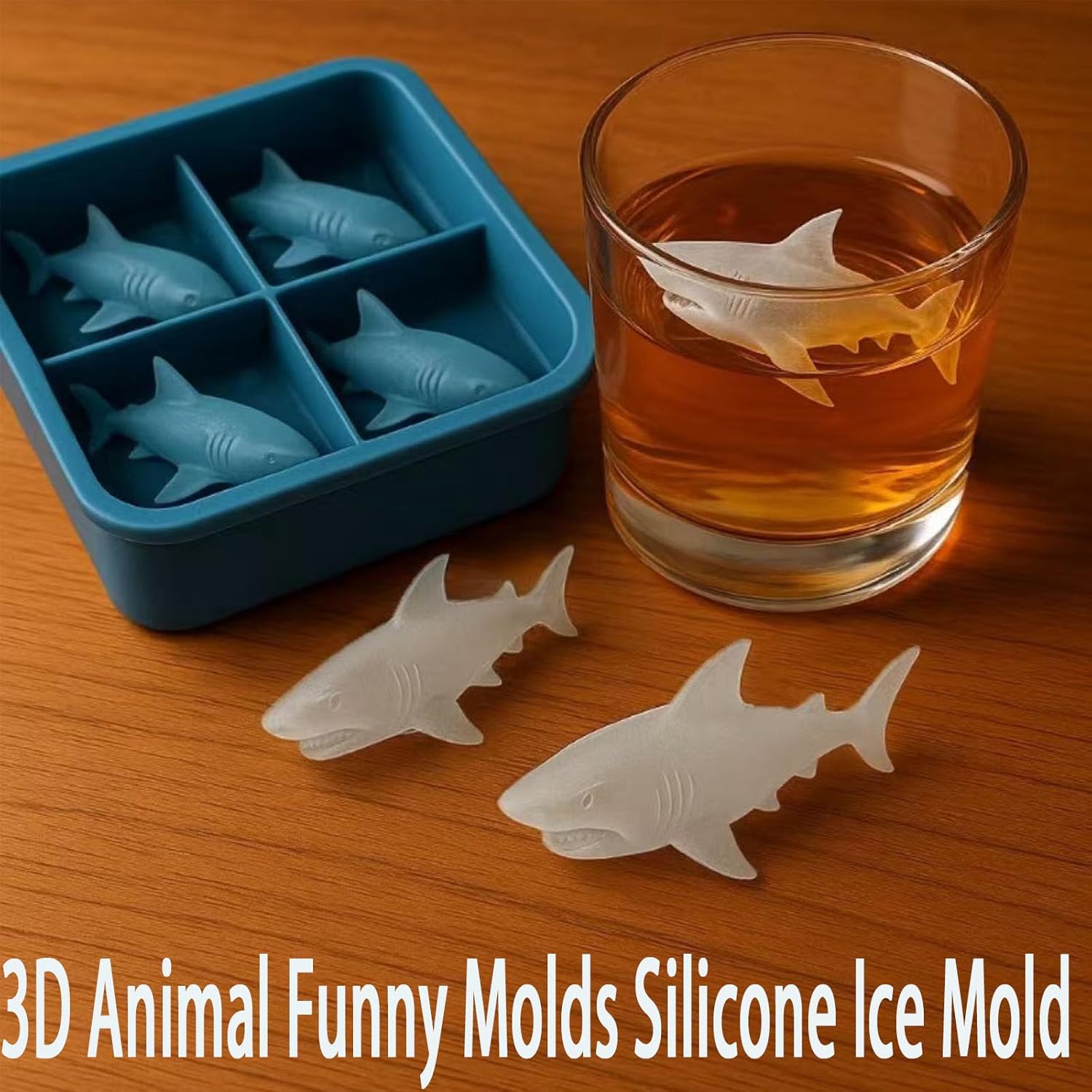 Shark Silicone Ice Molds - 3D Silicone Fun Shark Cube Maker - 4 Shark Fin Ice Cube Molds - Suitable for cold drinks, parties and home entertainment (3 pieces) - Image 6