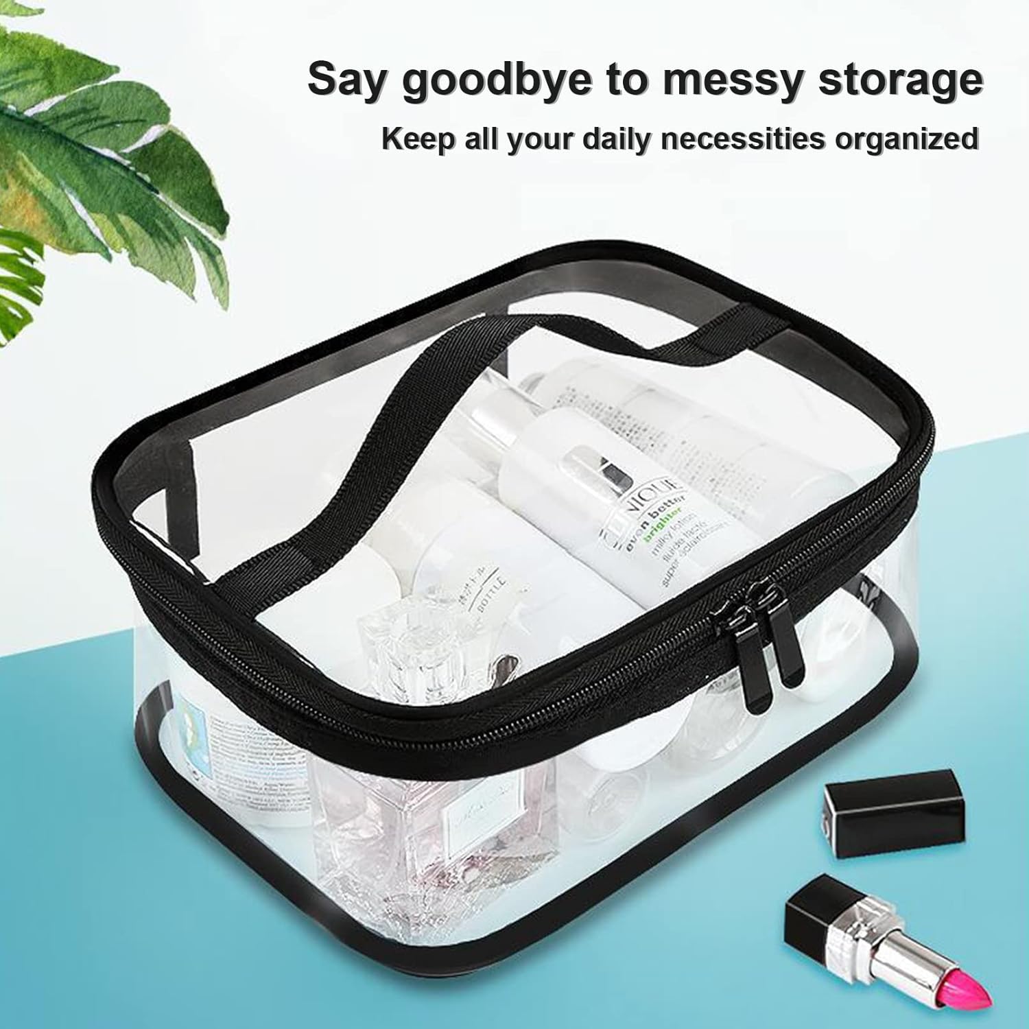 Transparent toiletry bags - 2 pieces of portable makeup bags Transparent cosmetic bag with handle - zip - waterproof travel bag - Image 2