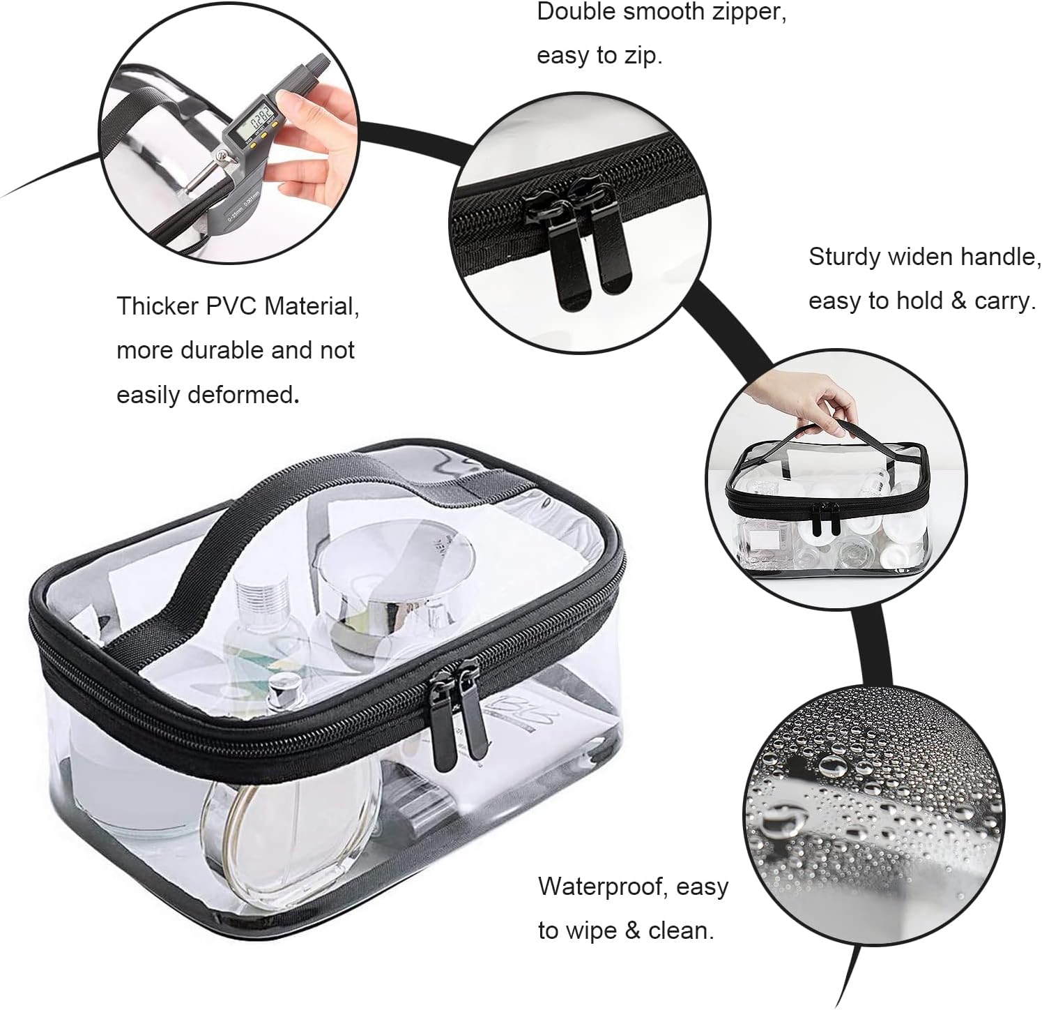 Transparent toiletry bags - 2 pieces of portable makeup bags Transparent cosmetic bag with handle - zip - waterproof travel bag - Image 3
