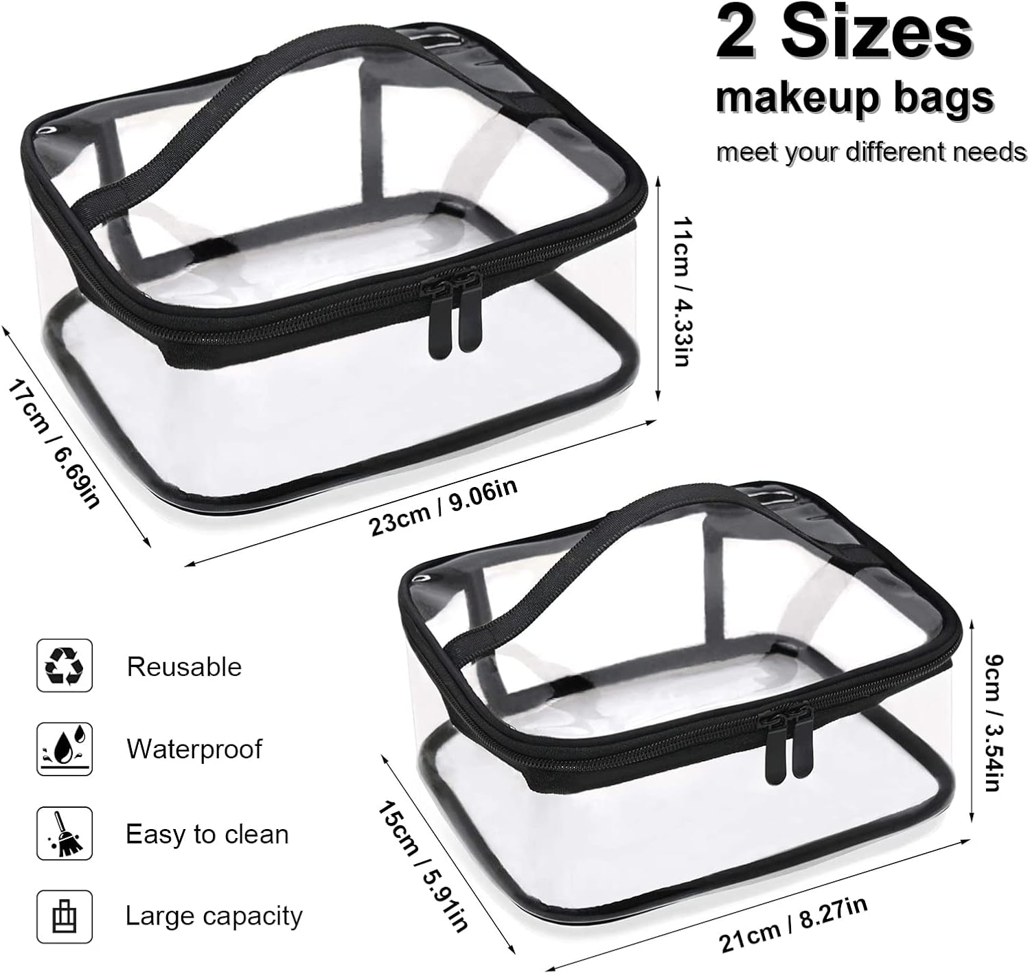 Transparent toiletry bags - 2 pieces of portable makeup bags Transparent cosmetic bag with handle - zip - waterproof travel bag - Image 6