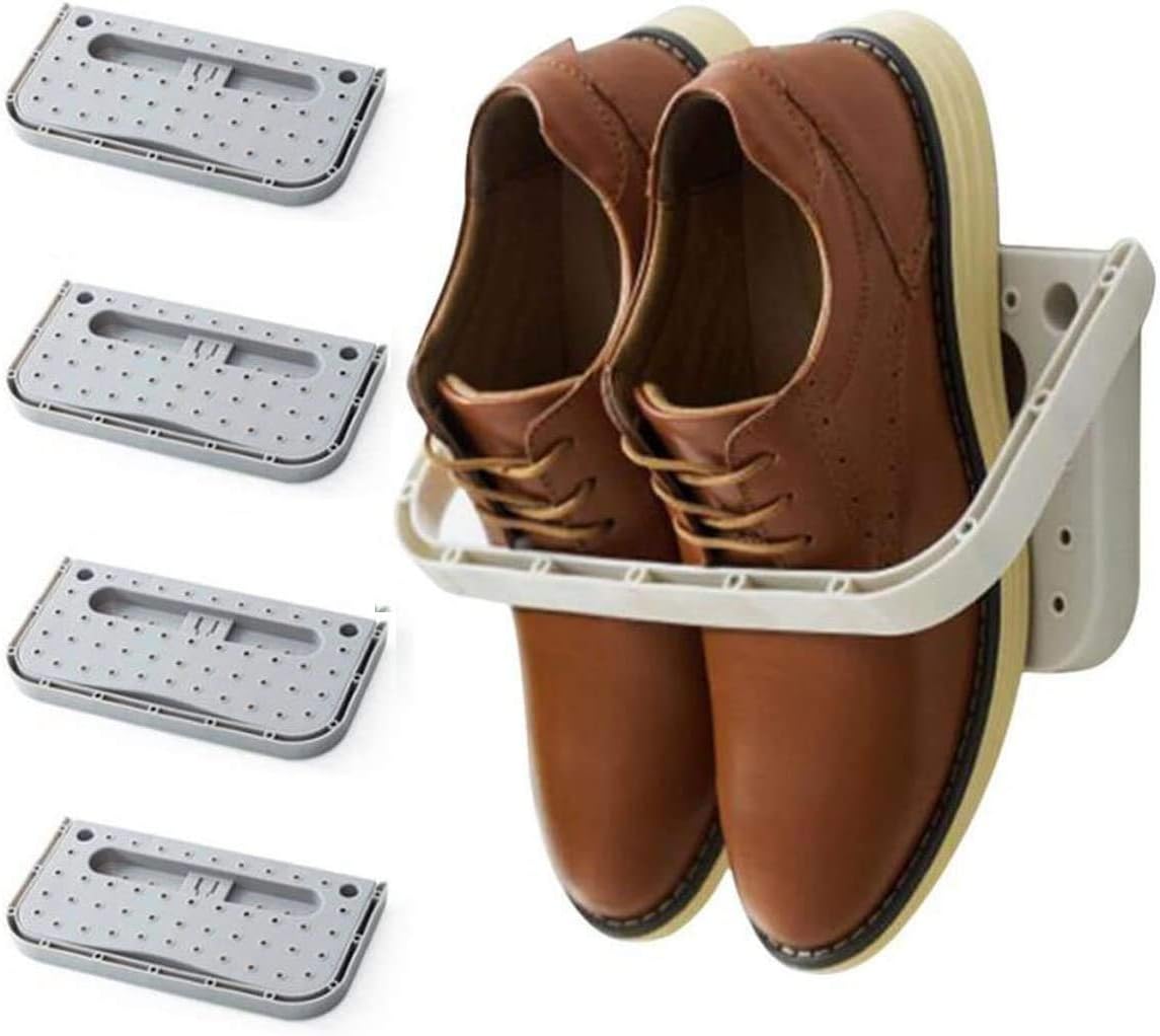 Shoe rack - 4 pieces - Grey - Foldable - Wall-mounted shoe rack - Foldable shoe rack - Punch-Free - Simple shoe rack - Plastic - Image 1
