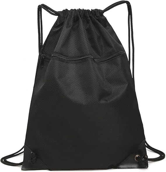 Drawstring sports bag - large sports bag with PE pocket and external zip - waterproof drawstring swim backpack for men, women, boys and girls - sports, school, beach holiday, swimming, travel, yoga - Image 1