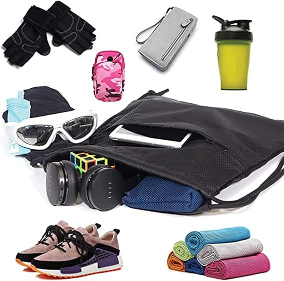 Drawstring sports bag - large sports bag with PE pocket and external zip - waterproof drawstring swim backpack for men, women, boys and girls - sports, school, beach holiday, swimming, travel, yoga - Image 6