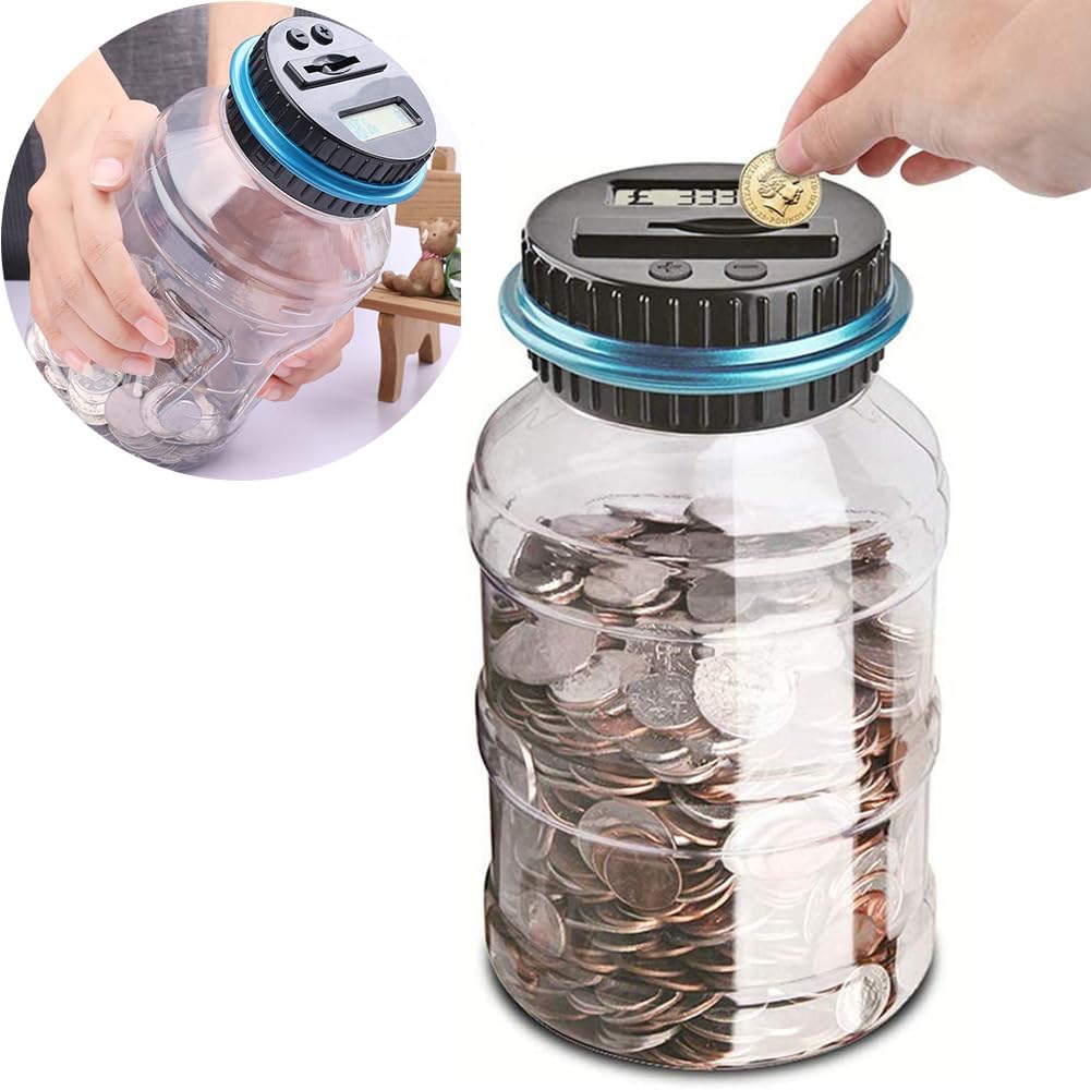 Digital piggy bank UK Coin counter - Large transparent piggy bank with LCD screen - piggy bank as a gift for kids and adults (large size) - Image 1
