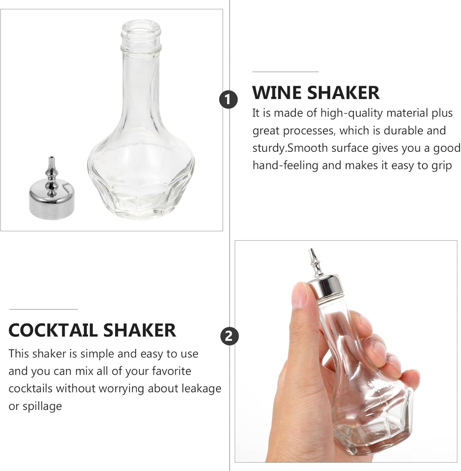 50 ml glass bitter bottle with stopper - Professional cocktail tools, cocktail mixing supplies - for bartenders and home bars - for home bars - Silver - Image 2
