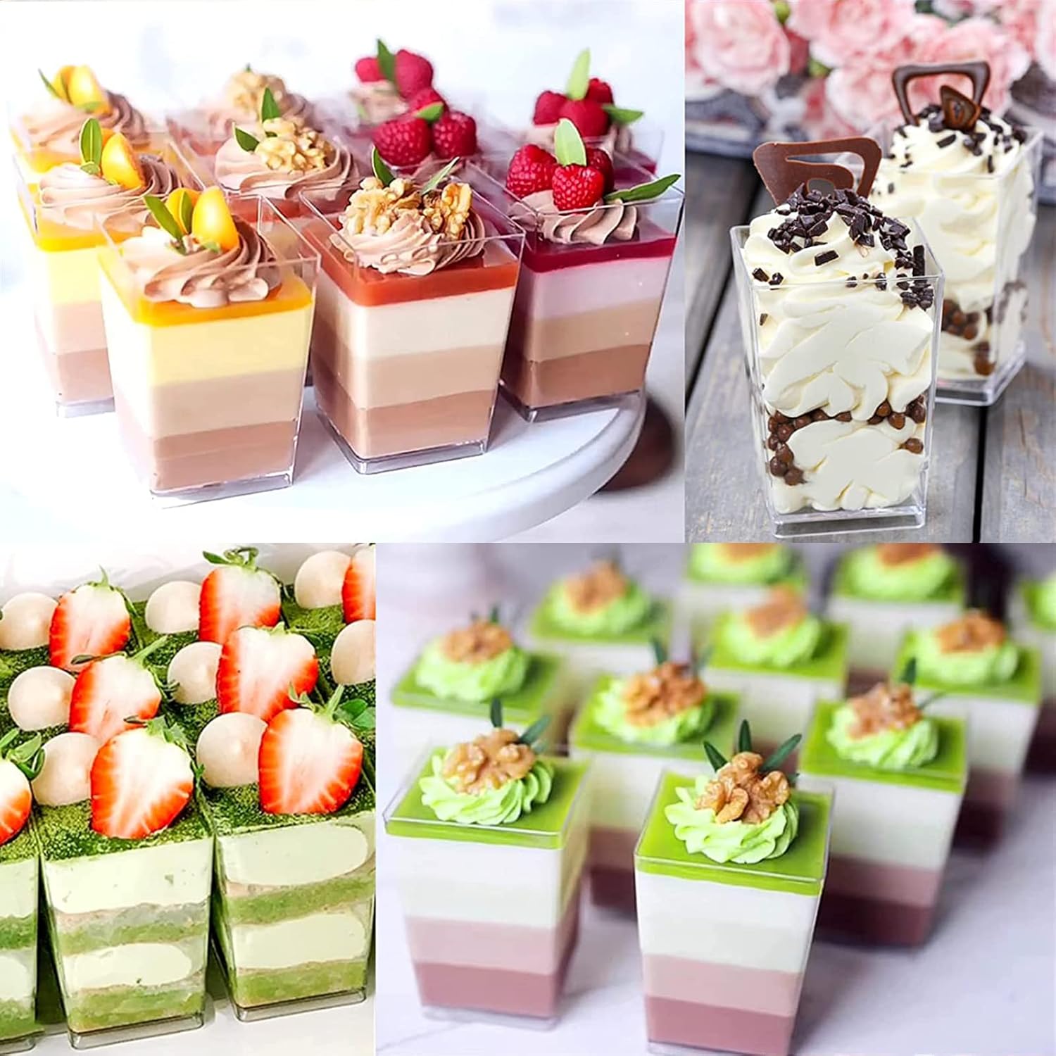 Mini dessert cups (with spoon) 50 pieces reusable- transparent- square plastic dessert cups- cheesecake pots- multifunctional dessert bowls for mousse pudding- dessert party supplies - Image 7