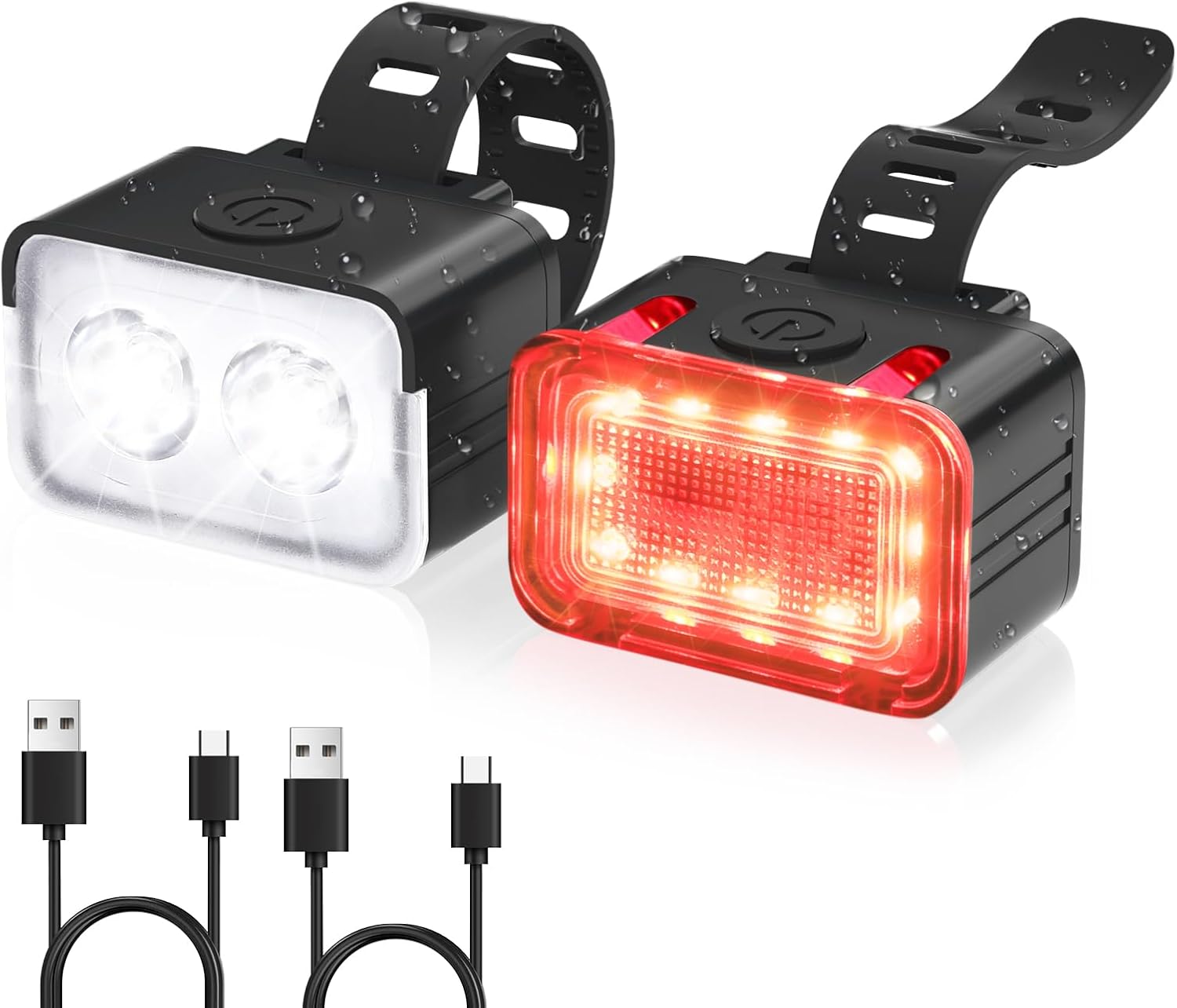 Bike light - IPX6 waterproof - Front and rear light - Rechargeable - Type-C charging port - 5+6 modes - Front and rear light combination - 300 lumens - Super bright - Night riding - Suitable for kids and adults - 106 g - Image 1