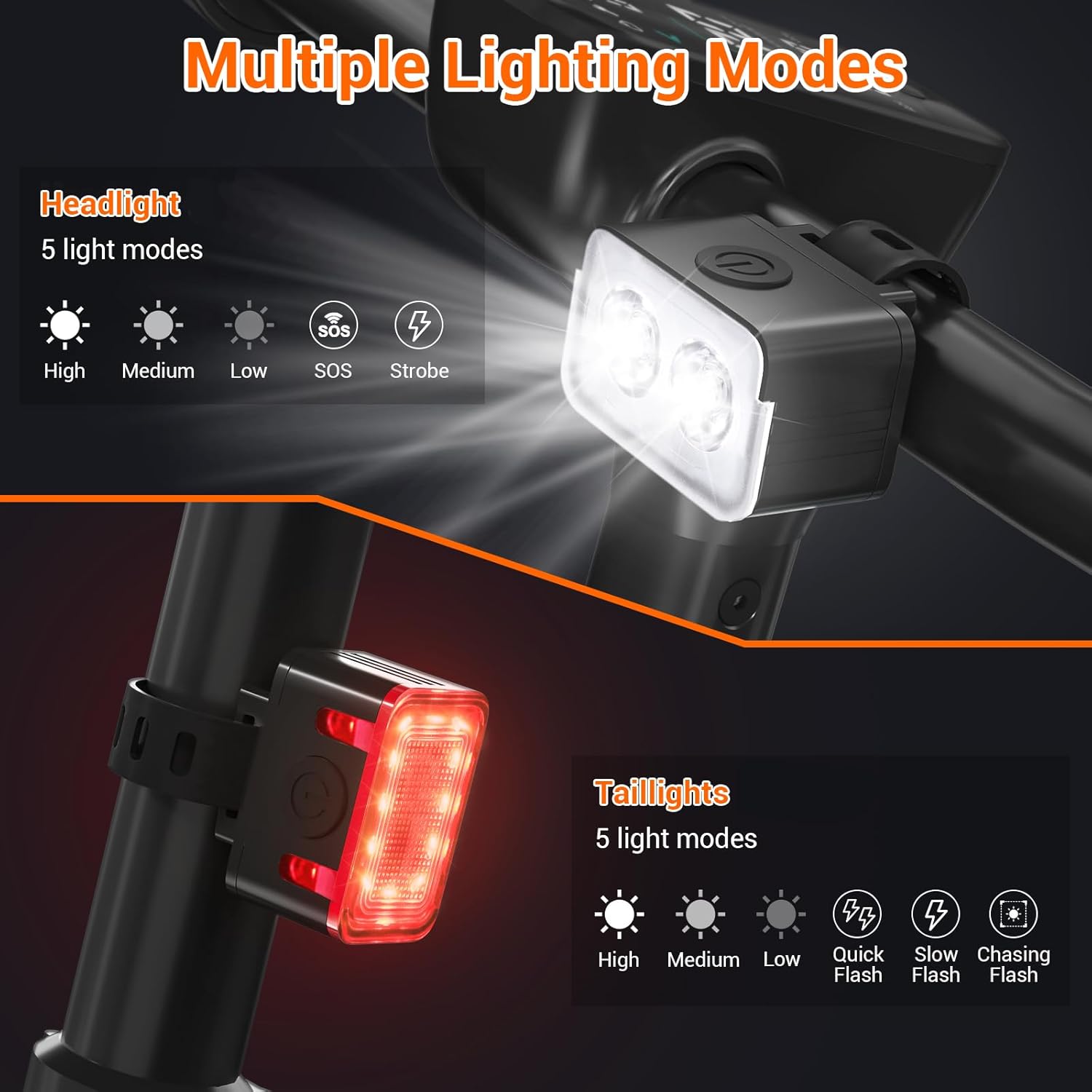 Bike light - IPX6 waterproof - Front and rear light - Rechargeable - Type-C charging port - 5+6 modes - Front and rear light combination - 300 lumens - Super bright - Night riding - Suitable for kids and adults - 106 g - Image 2