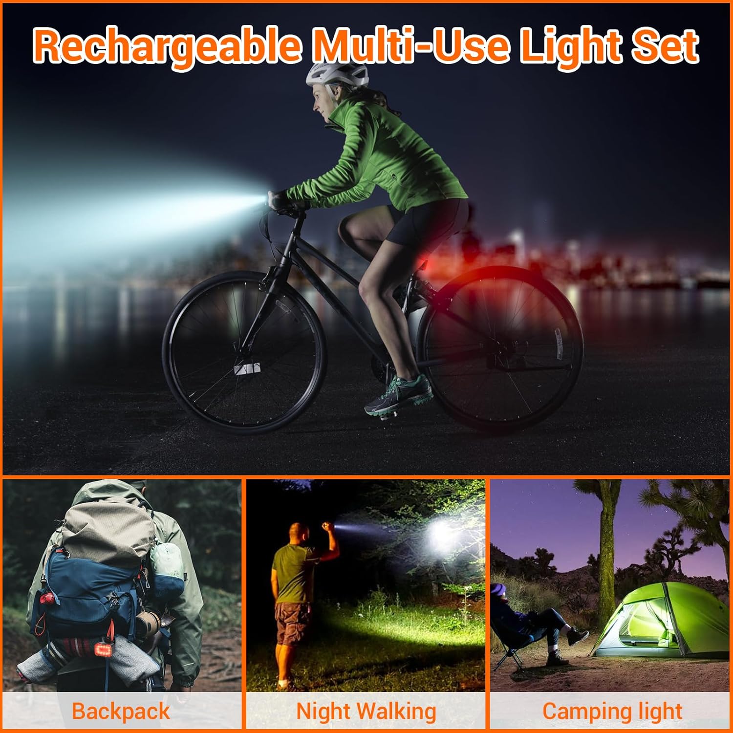 Bike light - IPX6 waterproof - Front and rear light - Rechargeable - Type-C charging port - 5+6 modes - Front and rear light combination - 300 lumens - Super bright - Night riding - Suitable for kids and adults - 106 g - Image 6