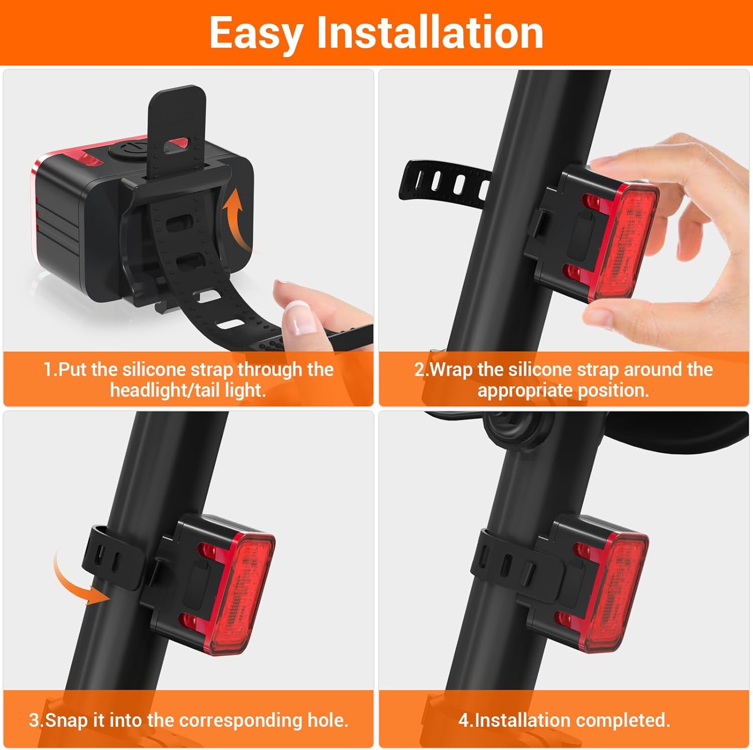 Bike light - IPX6 waterproof - Front and rear light - Rechargeable - Type-C charging port - 5+6 modes - Front and rear light combination - 300 lumens - Super bright - Night riding - Suitable for kids and adults - 106 g - Image 7