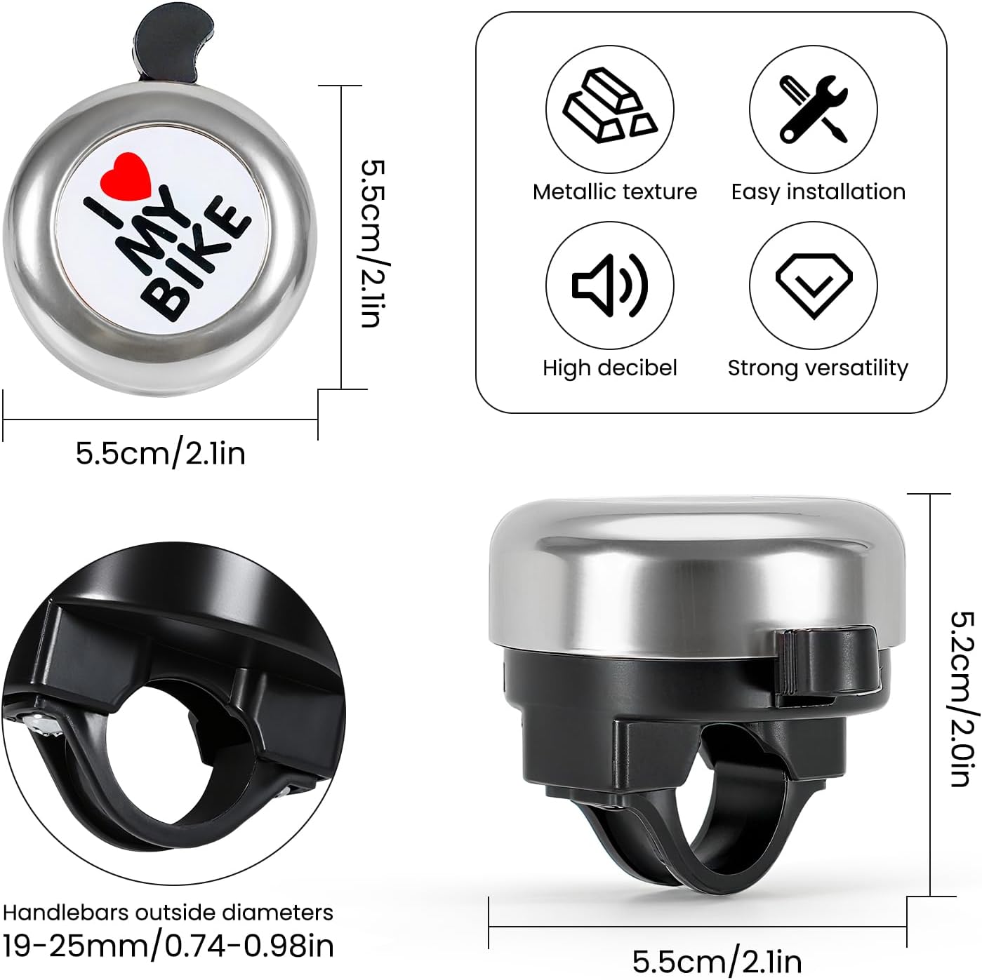 Bike bell - Classic nostalgic bell - Loud sound - Bike accessories - Kids' bike bell - Push bike bell - Adult bike bell - Hand-pulled - Black and silver - Image 2